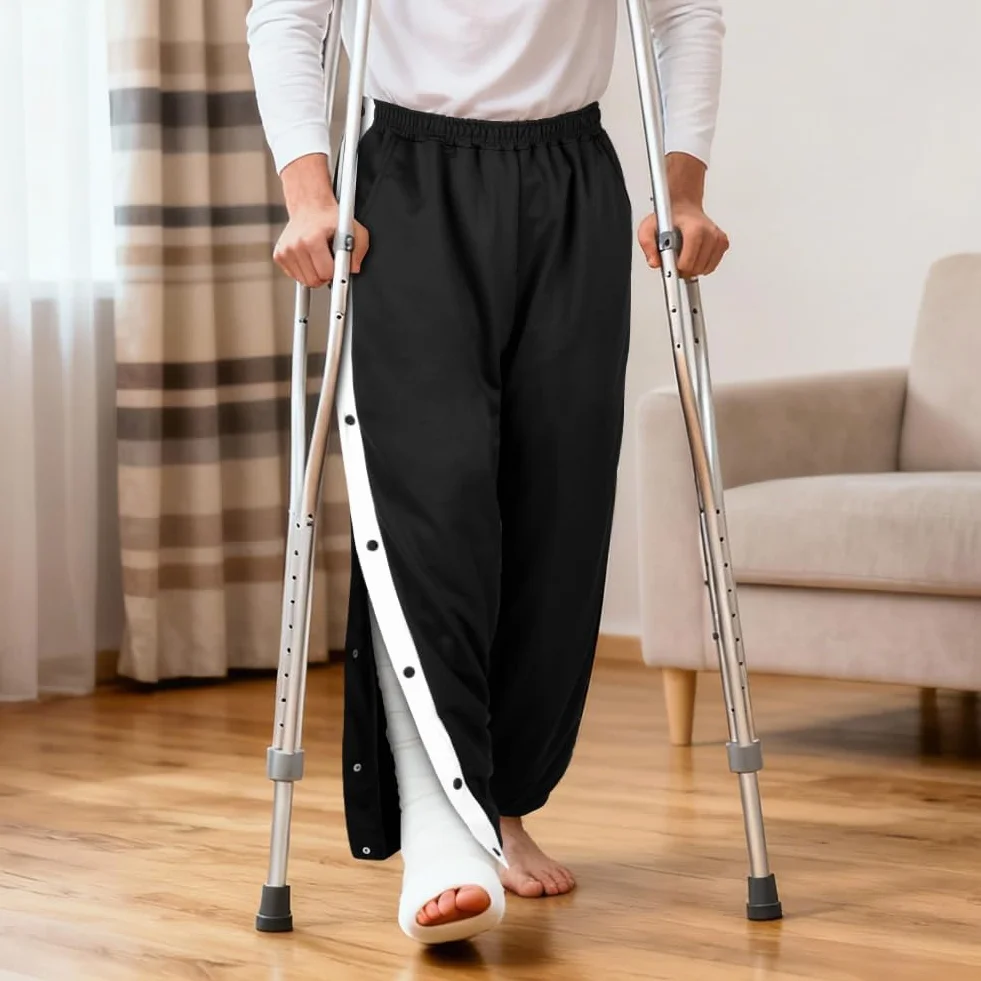 Spodnie rehabilitacyjne męskie spodnie treningowe z bocznymi zatrzaskami, elastyczny pasek, spodnie dresowe, joggersy, uniseks, spodnie do biegania, swobodne, sportowe, fitness, z kieszenią