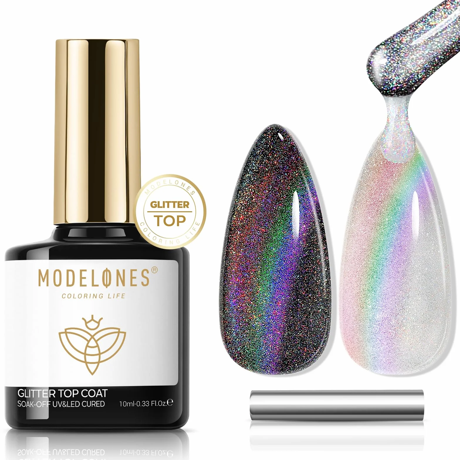 Modelones Błyszczący Lakier do Paznokci UV 10 ml, Bez Wycierania, Magnetyczny Lakier Ochronny do Paznokci Żelowych, Manicure, Stylizacji Paznokci