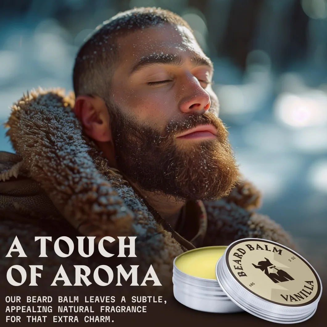 Striking Viking Waniliowy balsam do brody- stylizuje, wzmacnia i zmiękcza brodę i wąsy - naturalny wosk do odżywki do brody z organicznym masłem shea, drzewem herbacianym, olejkami arganowymi i jojoba