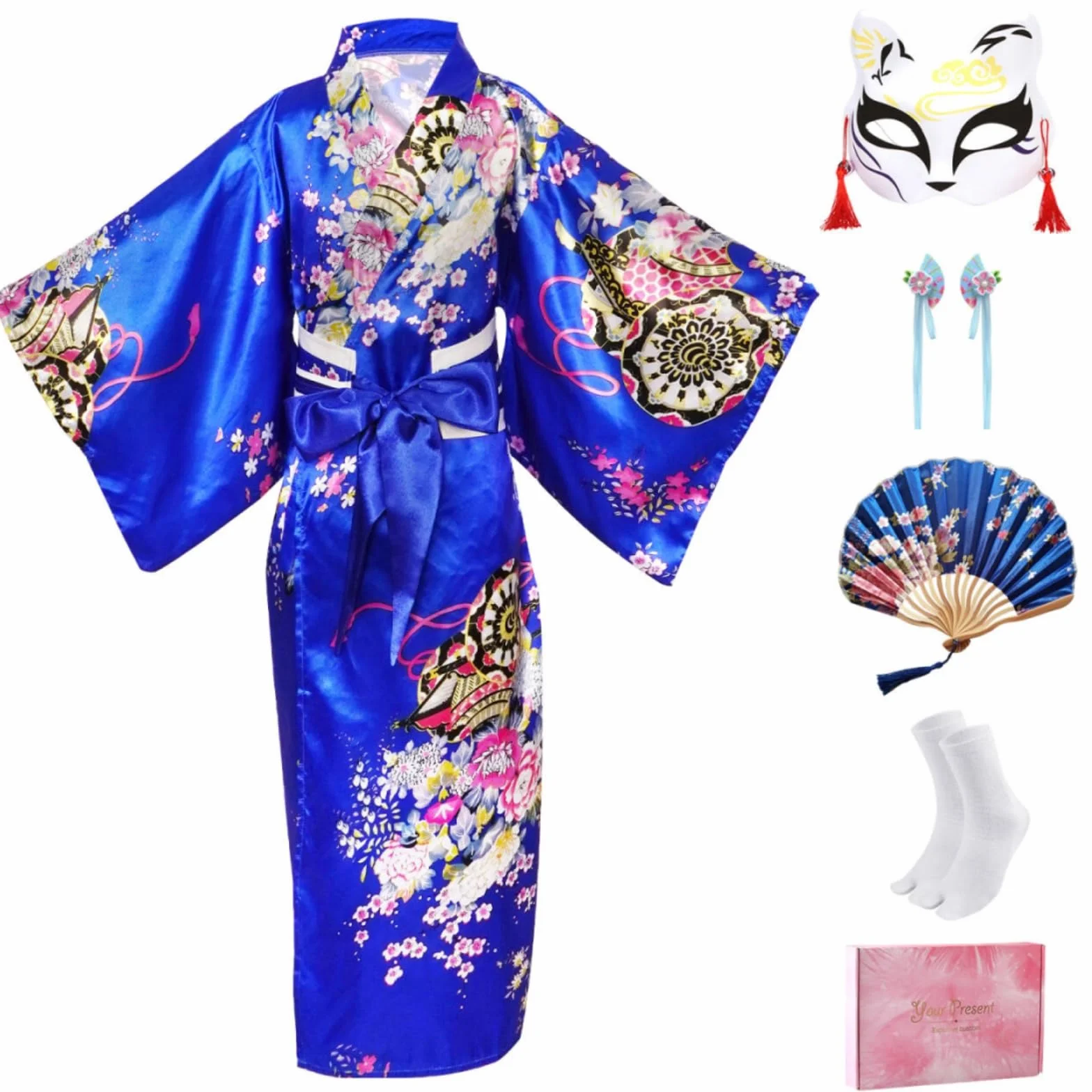 5 sztuk dzieci japońskie kimono szlafrok, dziewczyna Yukata gejsza sukienka szlafrok do spa, lato cosplay kostiumy zestaw z akcesoriami