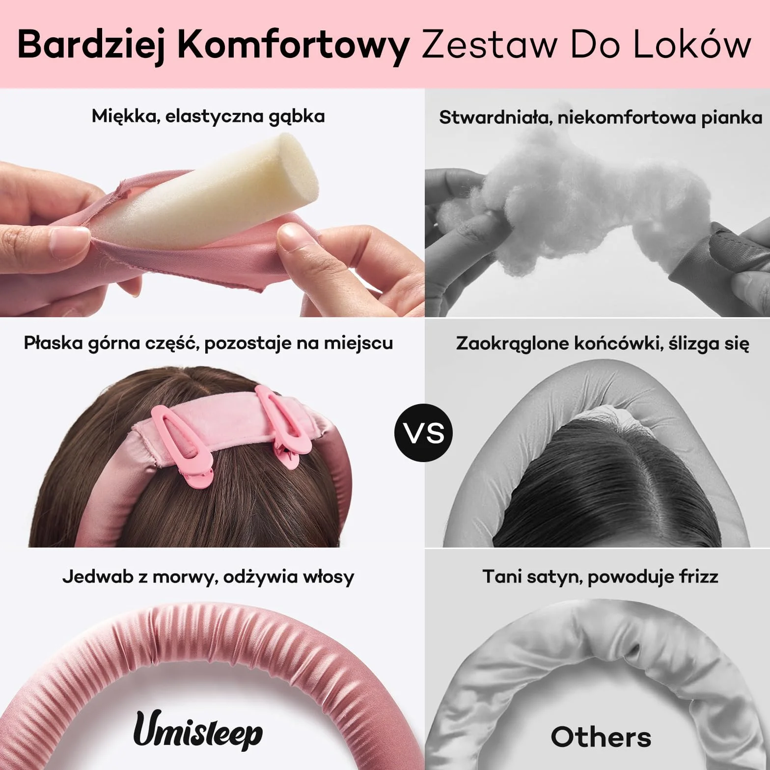 Umisleep Heatless lokówka do włosów, jedwabna ochrona włosów, Heatless Curls z zestawem loków, 99 cm, do samodzielnego wykonania, do długich włosów, antypoślizgowe loki, różowa