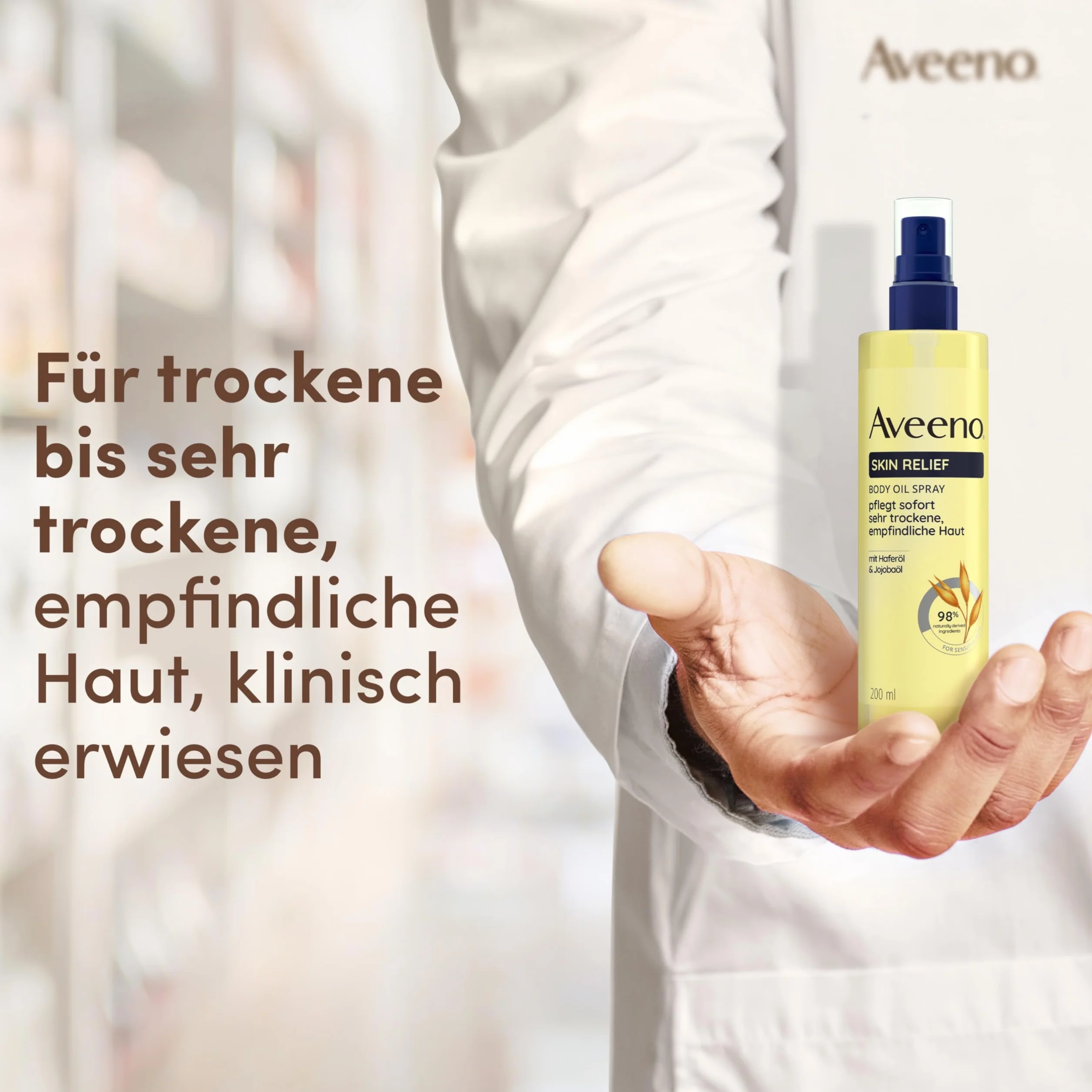 Aveeno® Skin Relief olejek do ciała w sprayu do pielęgnacji skóry i ciała, olejek z olejkiem owsianym i olejkiem jojoba do bardzo suchej, wrażliwej skóry