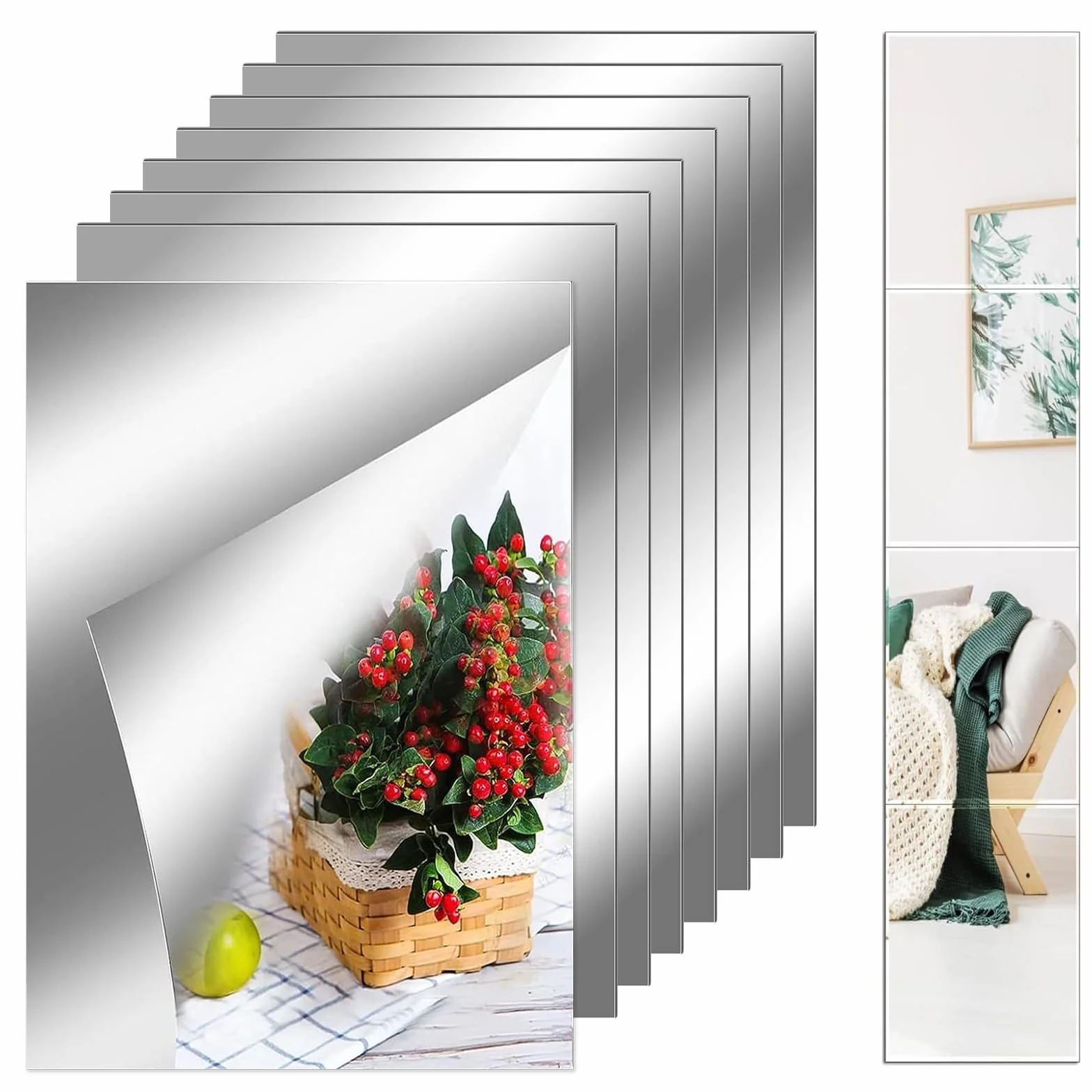 8 sztuk dekoracyjnych luster, 10 x 15 cm, akrylowa, elastyczna folia lustrzana, lustro typu slanke frameloze Voor Muur, Thuis, woonkamera, Slaapcam