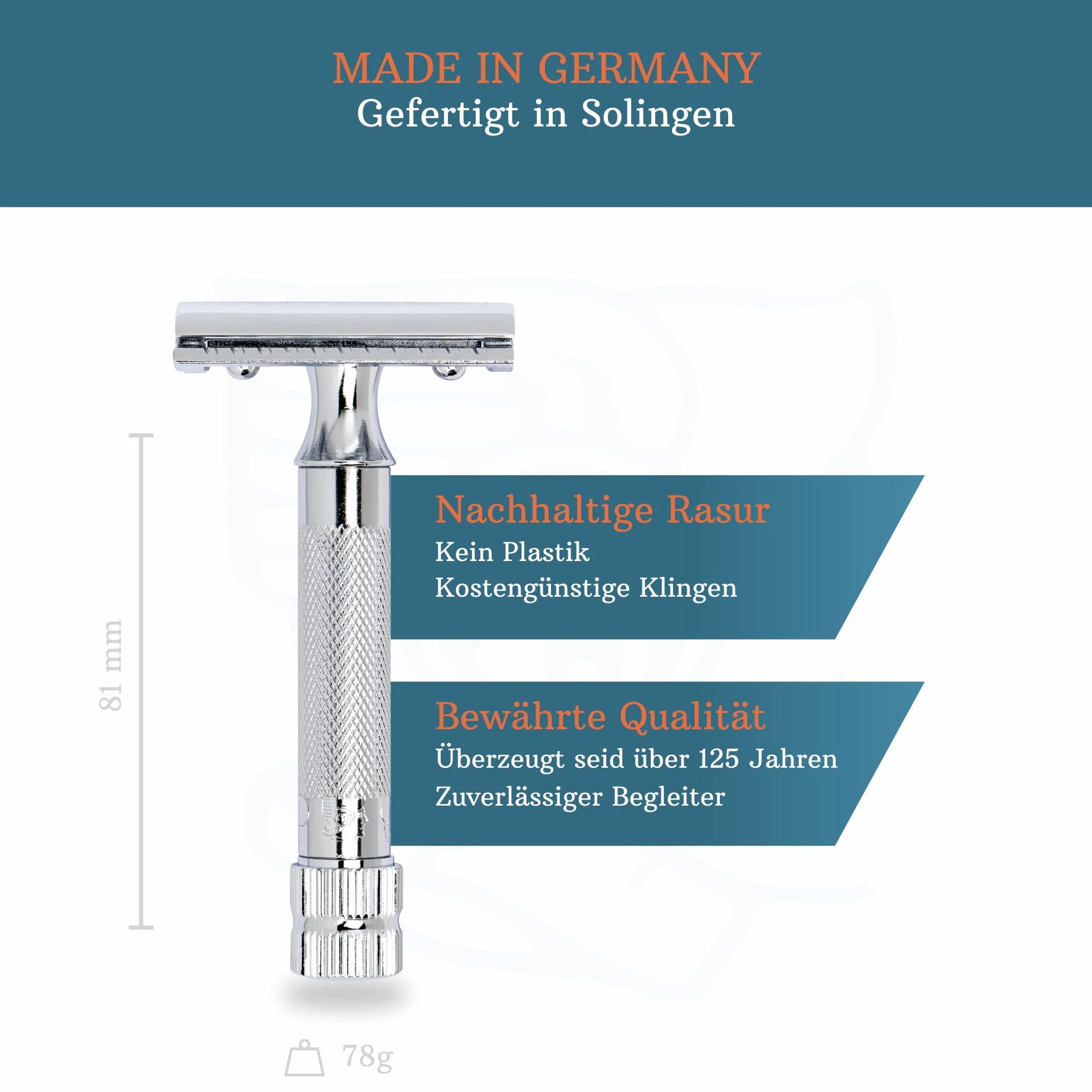 Merkur Razor, Straight Comb, krótki uchwyt, jasny chrom