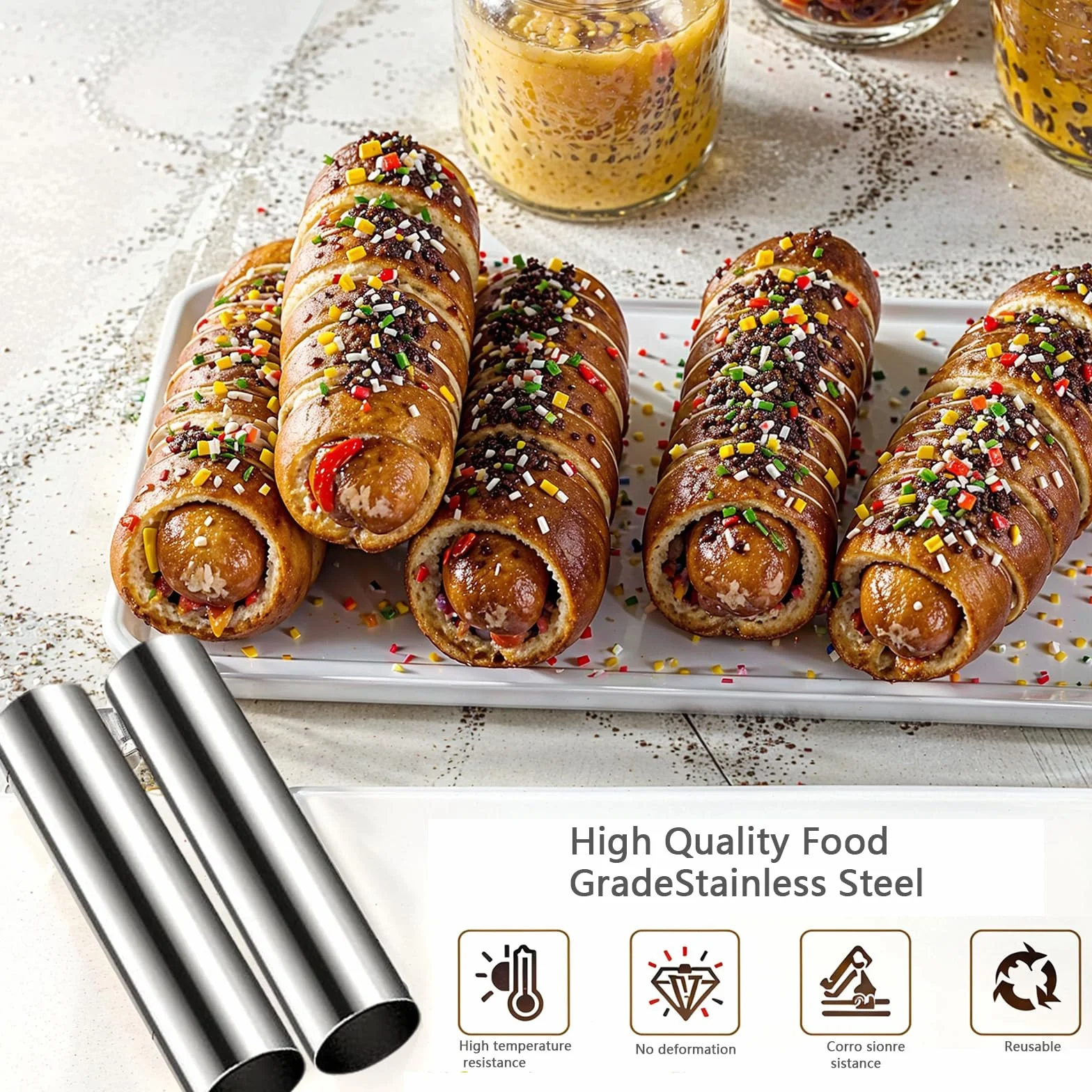 Cannoli Zestaw rur, 15 szt. dużych form piankowych ze stali nierdzewnej, nieprzywierające formy do rogalików, stożki do pieczenia duńskich ciast, naleśników, nadają się do mycia w zmywarce