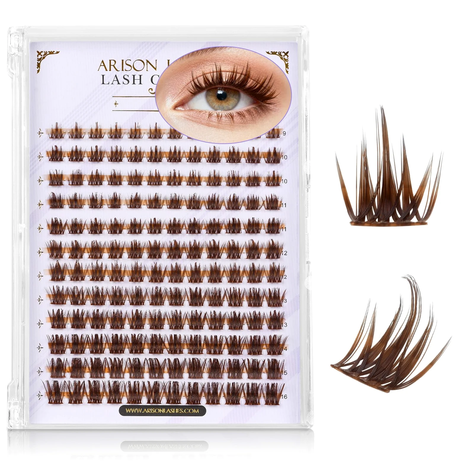 Arison Lashes Brązowe rzęsy w kępkach Manga Pojedyncze przedłużanie rzęs DIY Cosplay Rzęsy (Brown Fluff-D-9-16Mix)