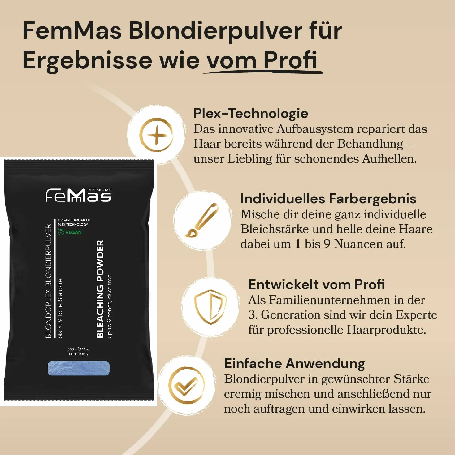 FemMas Niebieski proszek wybielający 500 g I Proszek wybielający z technologią Plex i jednorodnym rozjaśniającym olej arganowy I Ultra mocny i bezpyłowy I Hair Bleach do rozjaśniania do 9 odcieni