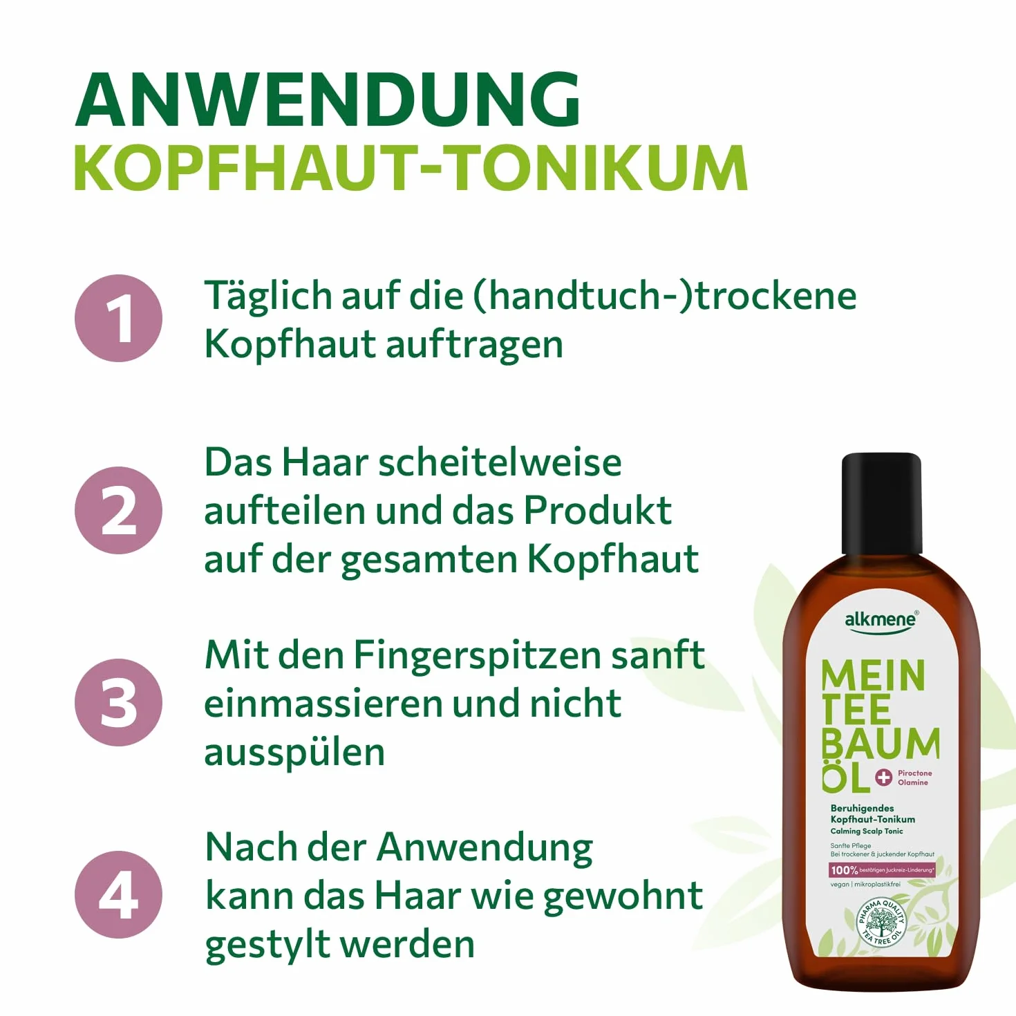 alkmene Olejek z drzewa herbacianego, tonik do skóry głowy, łagodzi swędzenie, 100% potwierdzony, 250 ml – uspokajająca woda do włosów w przypadku suchej i swędzącej skóry głowy – naturalny olejek z
