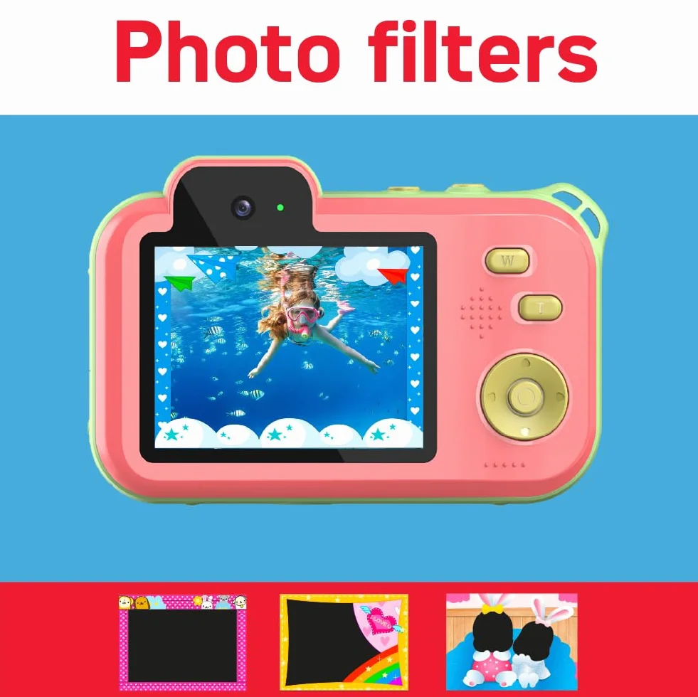 AgfaPhoto Realikids Cam Waterproof 2 - wodoodporny aparat dziecięcy 12 MP, wideo HD, tryb selfie, filtry i ramki, wbudowane gry, bateria litowa - niebieski
