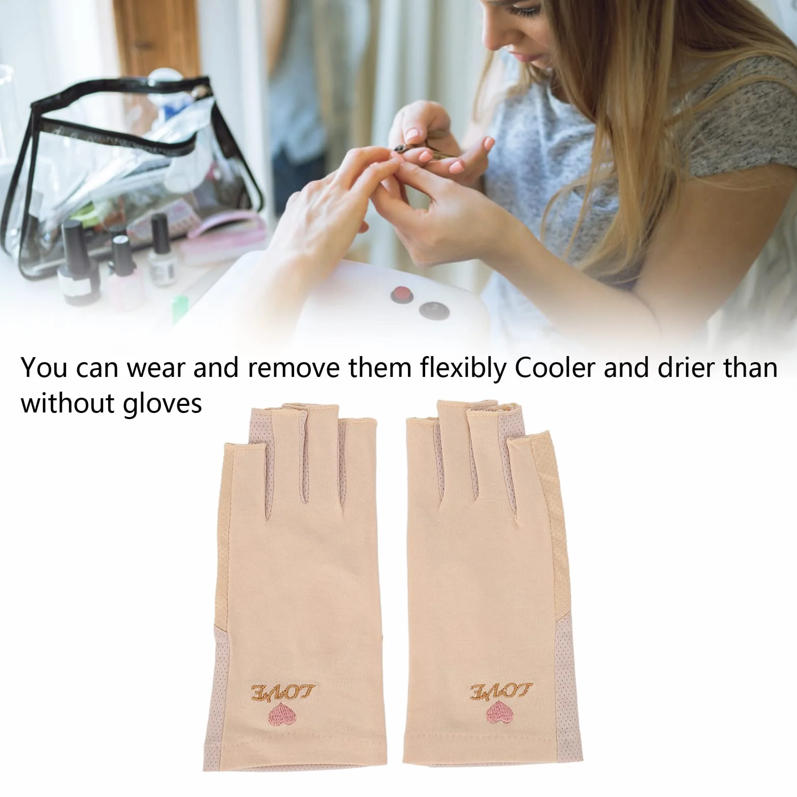 Rękawice Anty UV do Lampy żelowej do Paznokci Rękawice do Manicure Ochrona Przed Promieniowaniem UV Rozciągliwe Oddychające Włókna Bez Palców Bawełniane Rękawiczki do Paznokci(Jasny zółty)