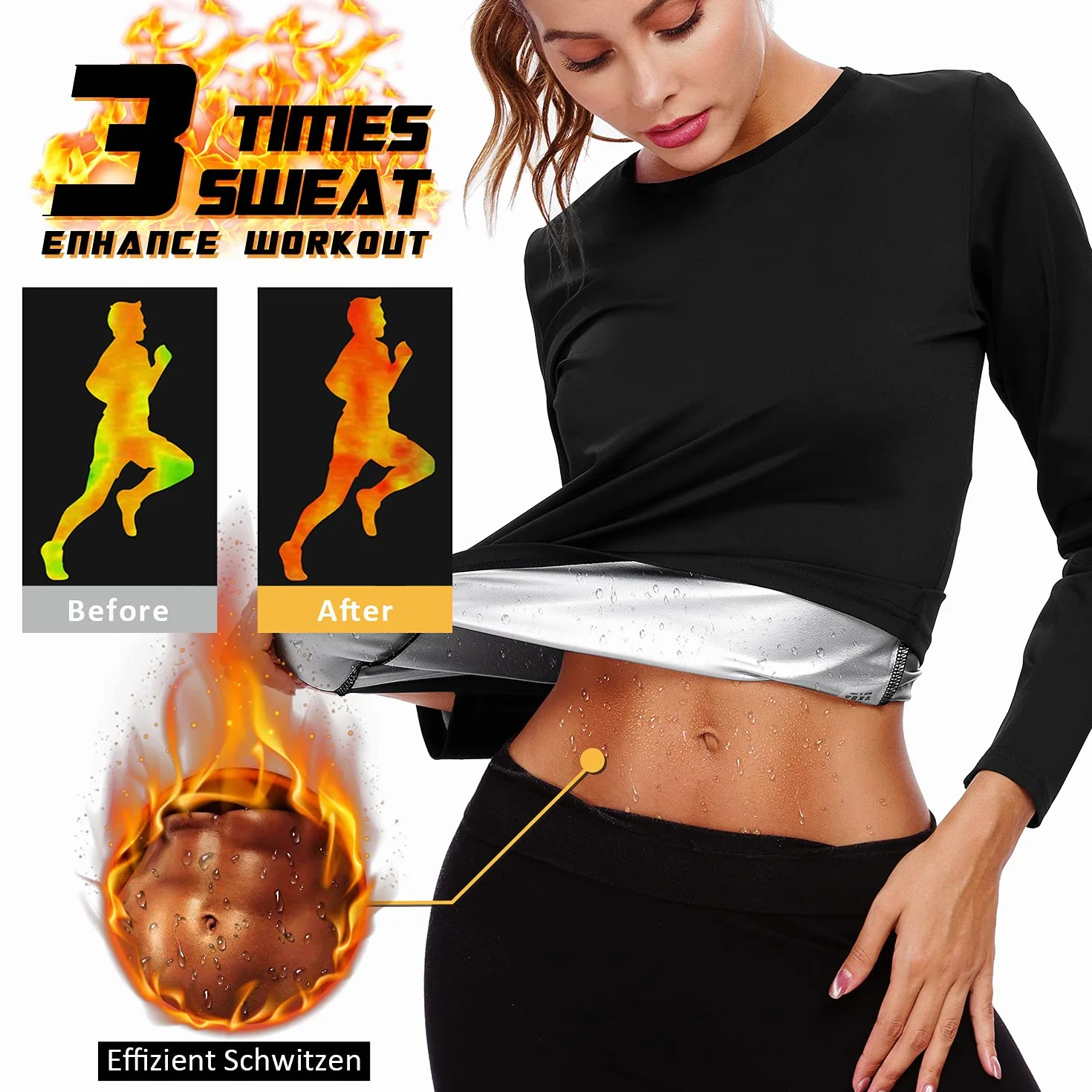 Hocaies Damska koszulka do sauny, neoprenowa, gorset do fitnessu, do treningu siłowego, nadaje się do treningu cardio lub wytrzymałościowego.