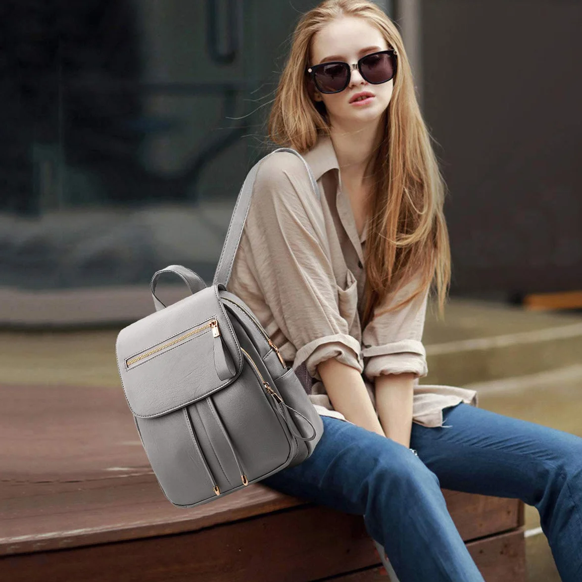 NICOLE&DORIS Moda damska Plecak Mini plecak ze sztucznej skóry dla kobiet Plecak Torba na ramię Portfele Plecak dziewczęcy szary