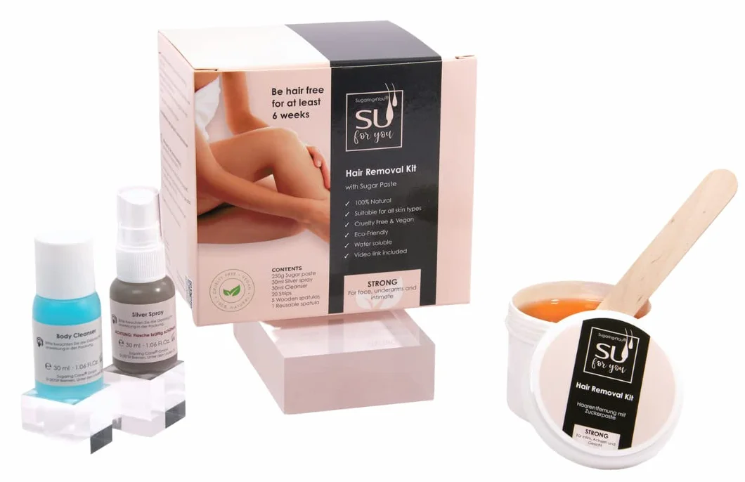 Sugaring4You +1 Pasta cukrowa zestaw kosmetyczny do delikatnego usuwania włosów | Dla stref intymnych i pach (grubość włosów) | Sugaring dla niej i niego | w zestawie Silverspray i odtłuszczacz |