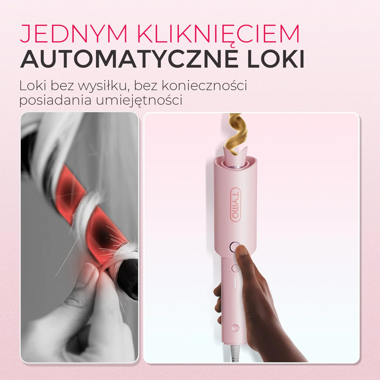 TYMO CURLPRO Automatyczna Lokówka do Dużych Kędziorów – Przenośna Automatycznie Obracająca się Lokówka 25mm,160-210℃, Łatwe Kręcenie, Ceramiczna Curling Wand, 500M Jonów Ujemnych, Różowy