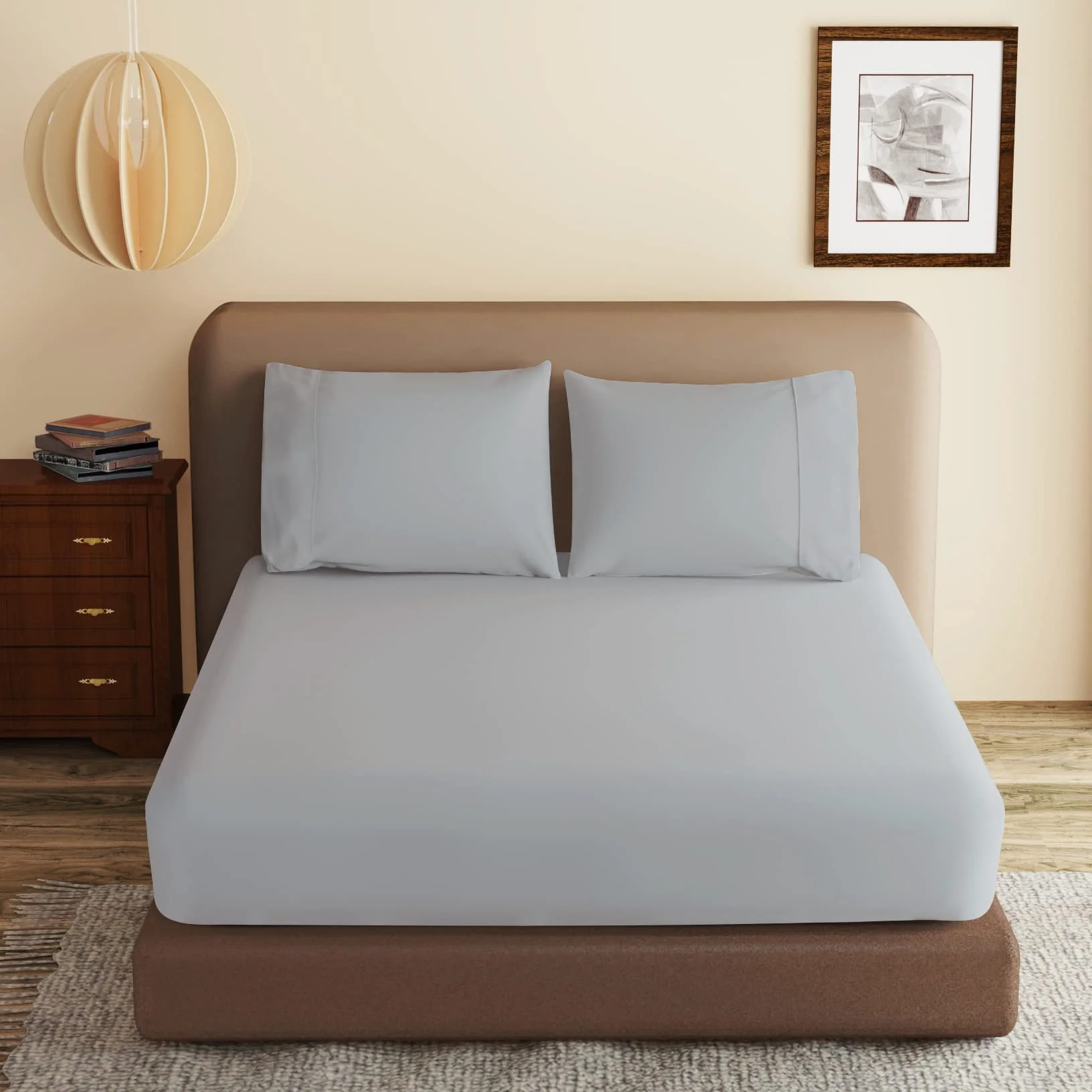 Prześcieradło ze 100% egipskiej bawełny w rozmiarze queen size, szare, gęstość splotu 600, głęboka kieszeń 20–40 cm, miękkie i elastyczne prześcieradło dolne z satynowego splotu do hotelu i domu,