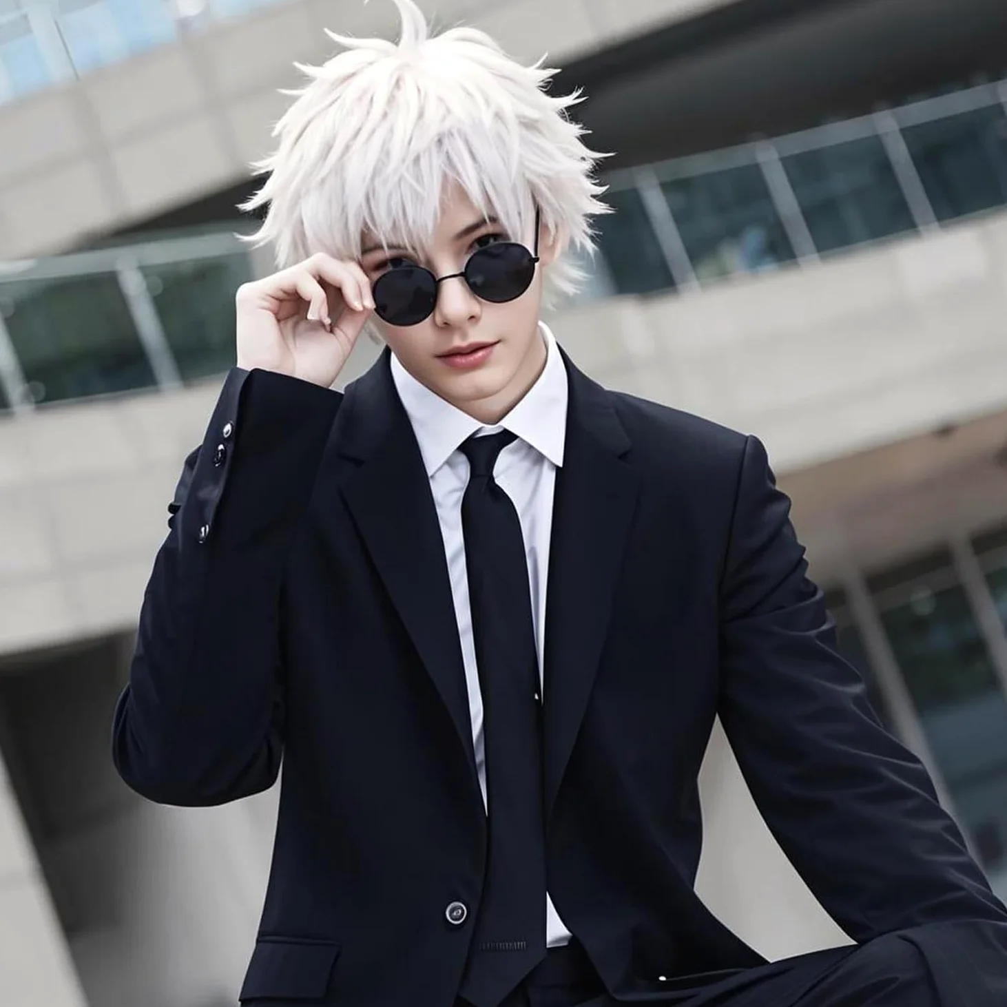 Anime Cosplay okulary przeciwsłoneczne Satoru G. peruka czapka zestaw 3 szt