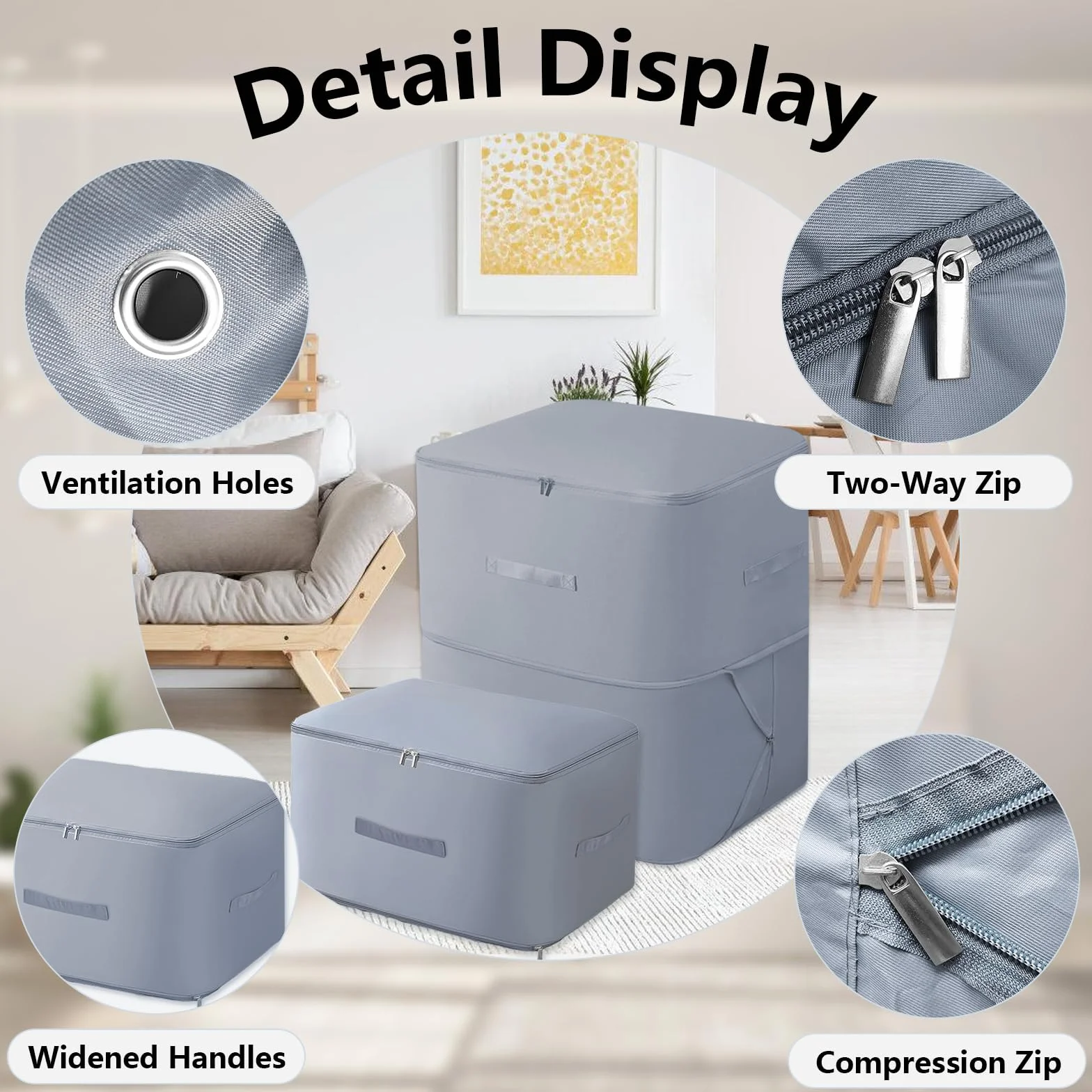 1 x organizer samokompresujący, torba do przechowywania kołder z zamkiem błyskawicznym, torba kompresyjna, kolor szary, ultra Space Saving Self Compression Organizer Bag (54 x 42 x 60 cm)
