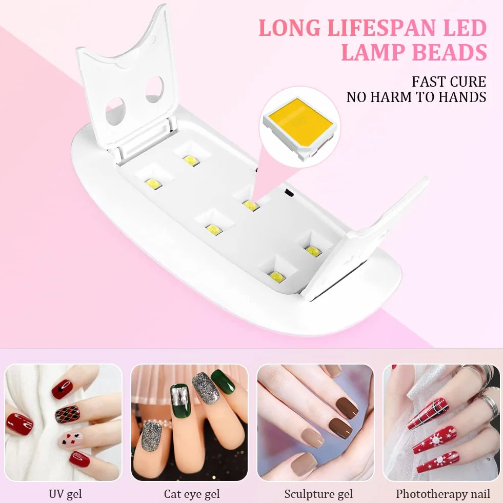 URAQT Mini Żelowa Lampa UV LED 6W - Przenośna Suszarka do Paznokci z Pilnikiem, Lampa Utwardzająca, Profesjonalne Narzędzie do Zdobienia, Akcesoria