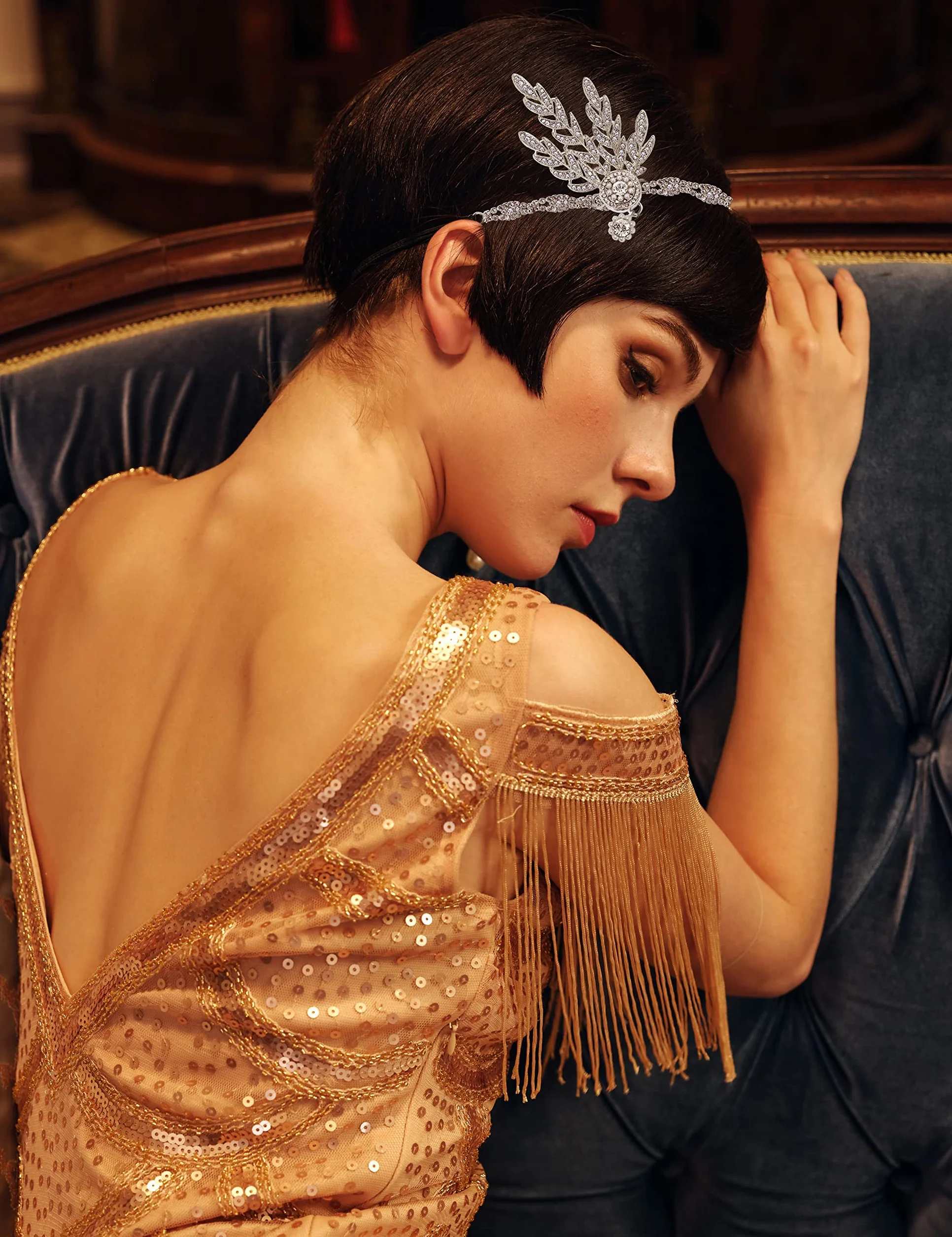 BABEYOND Nakrycie głowy vintage lat 20. Wielki Gatsby opaska na głowę Srebrny