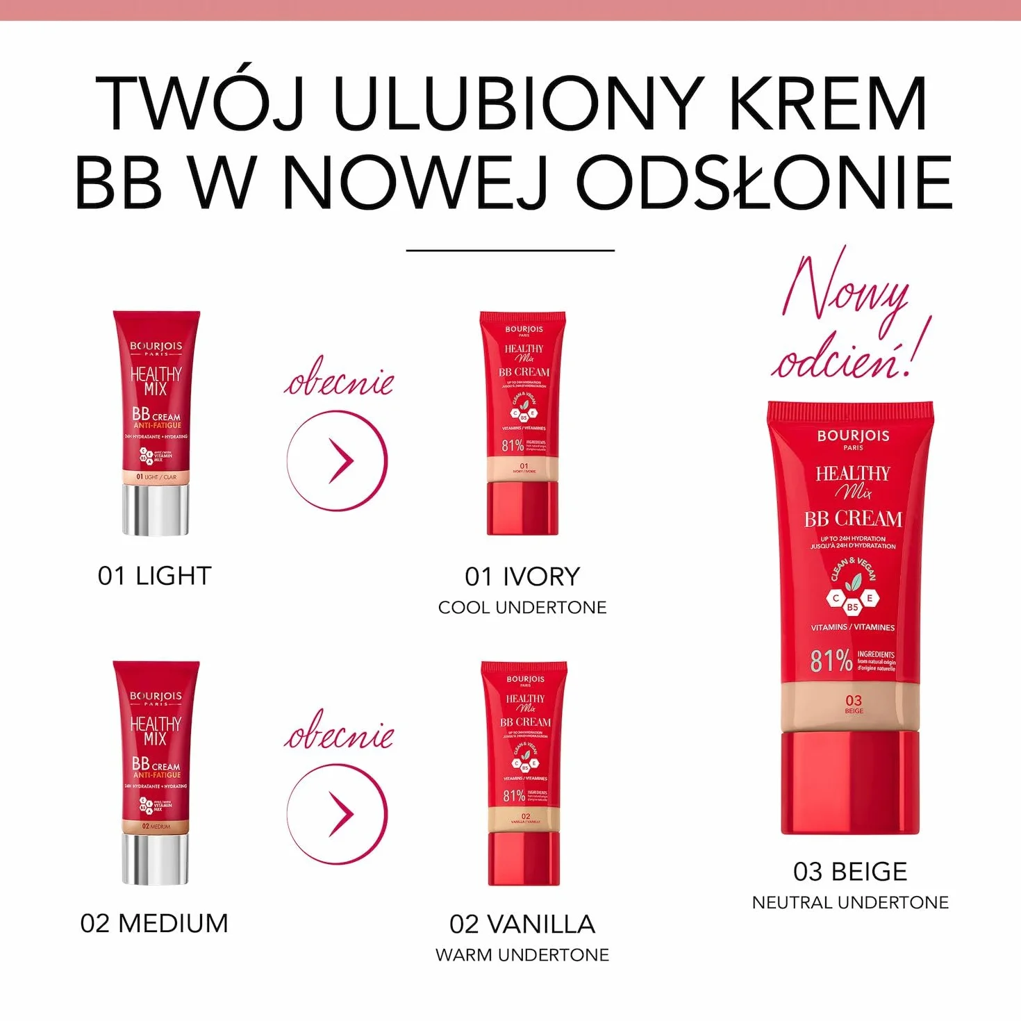 Bourjois Healthy Mix kryjący krem BB z kompleksem witamin C, E i B5 nr 01 Ivory, 30 ml