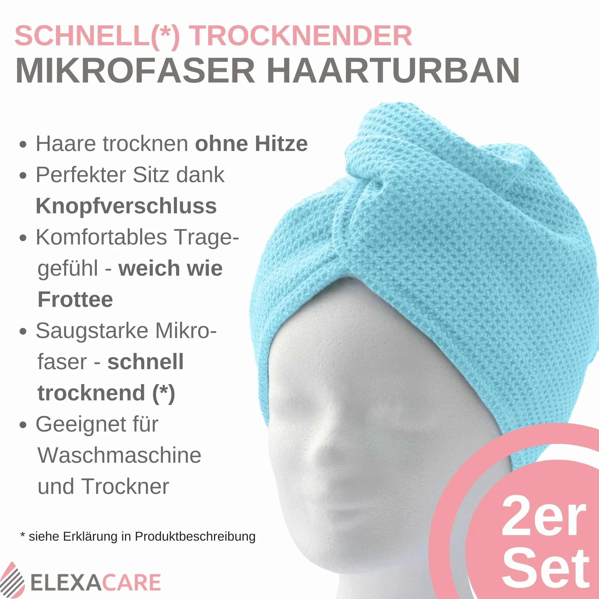 turban do włosów, ręcznik z guzikiem (2 sztuki, jasnoniebieski), ręcznik z mikrofibry na głowę i długie włosy