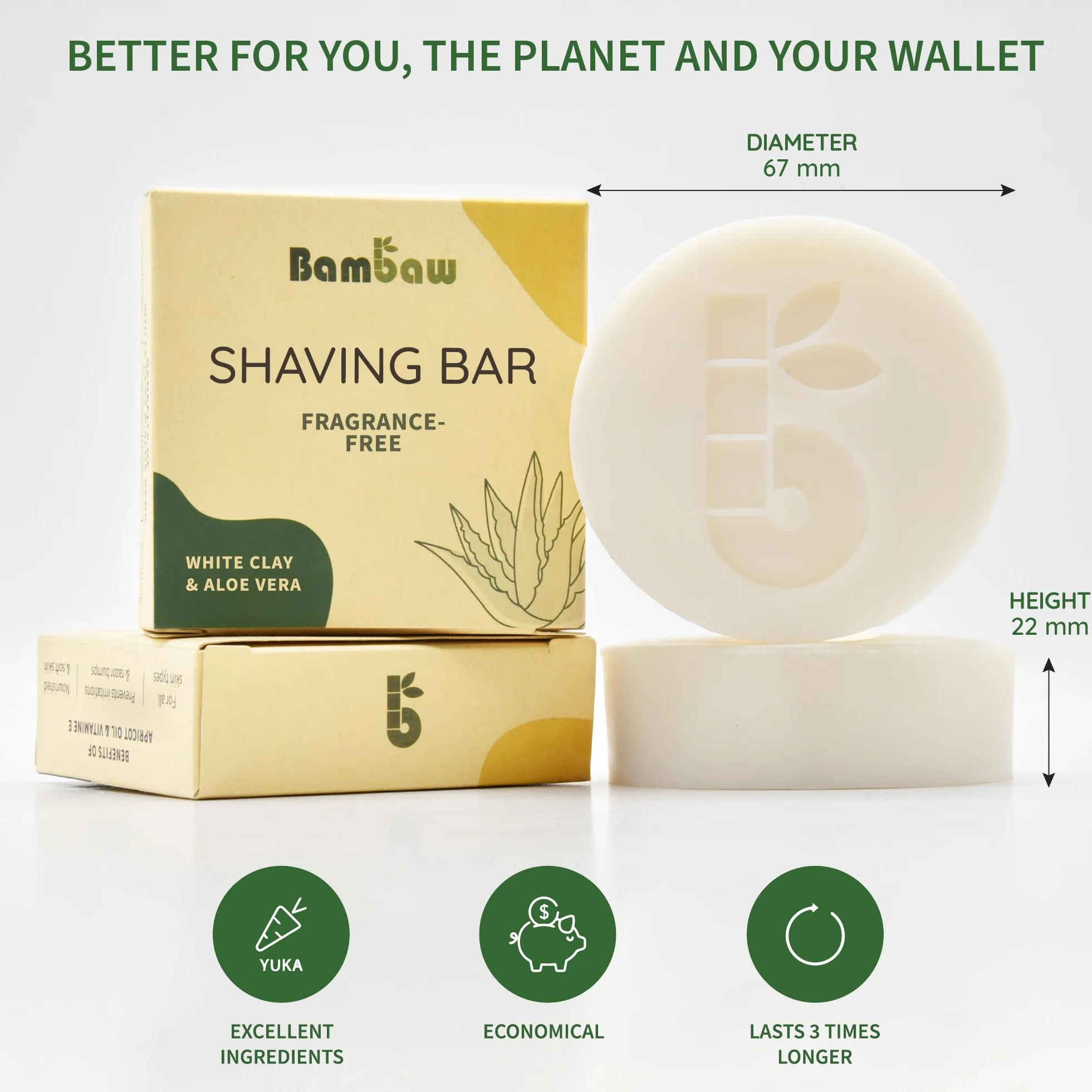 Bambaw Mydło do golenia | 80 g | mydło do golenia z białym tlenkiem glinu i aloesem | mydło do golenia dla suchej skóry | mydło wegańskie | mydło do golenia bez perfum