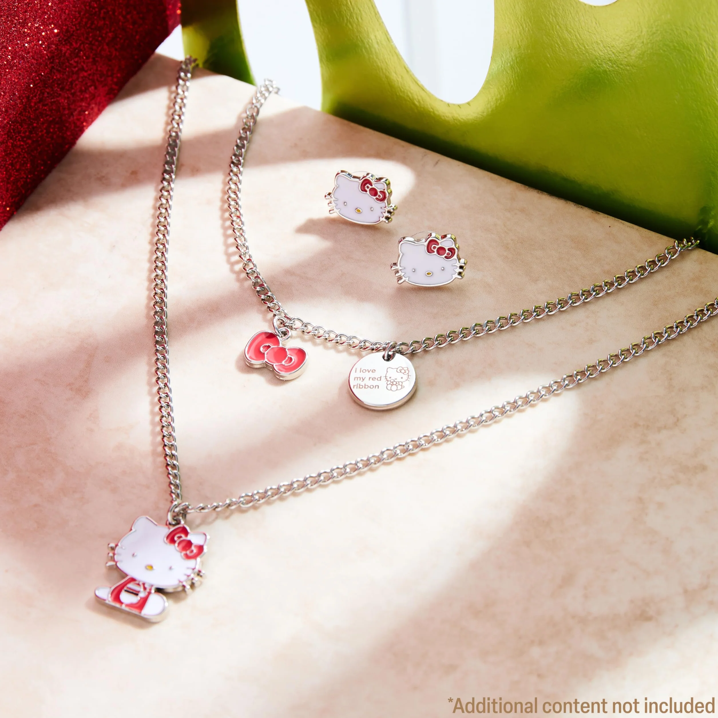 Hello Kitty Zestaw biżuterii dla dziewcząt i nastolatek, naszyjnik w kolorze srebrnym, bransoletka i kolczyki - Kawaii Gifts for Girls