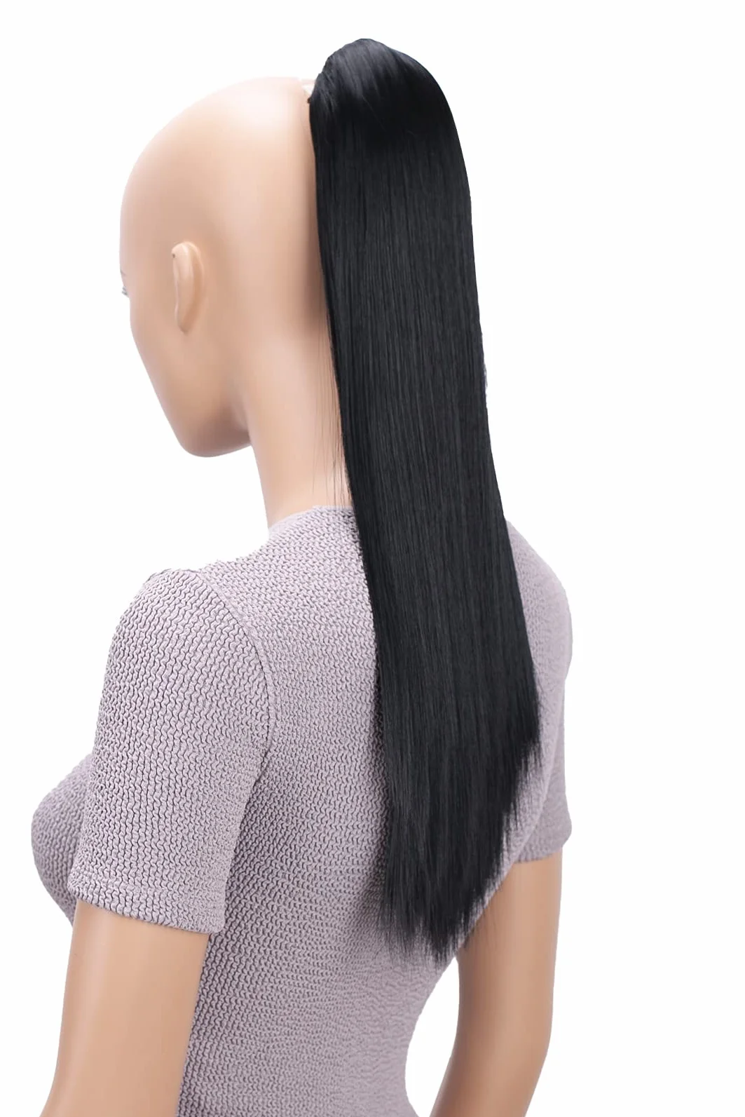CAISHA 50cm Klips Na Warkocz Treska Do Przedłużania Włosów W Koński Ogon Syntetyczne Gładkie Czarny