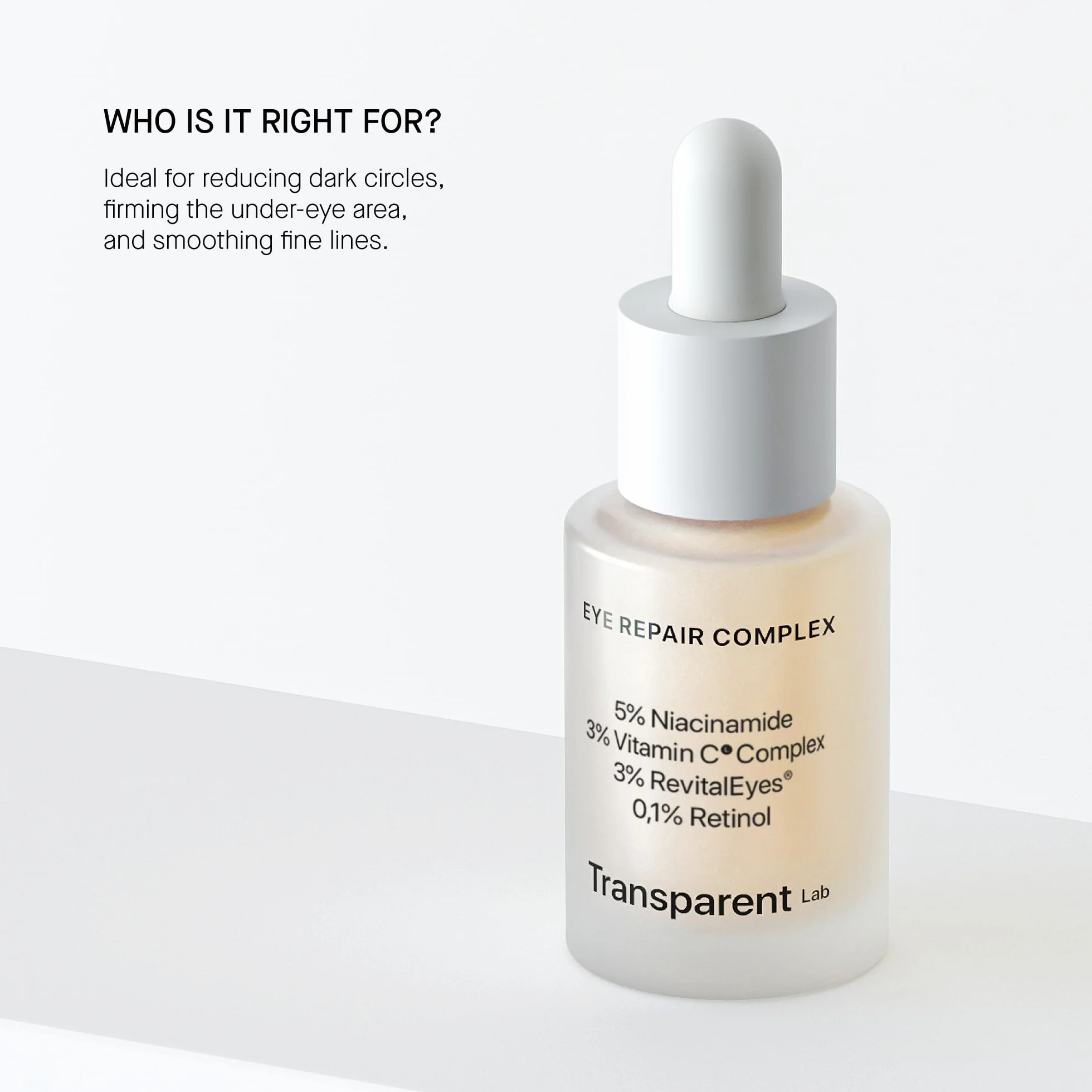 Transparent Lab Eye Repair Complex Eye Contour 15ml – Anti-aging and Moisturizing Night Serum, Reduces Dark Circles, Hydrates and Stimulates Collagen for a Rested and Firm Look