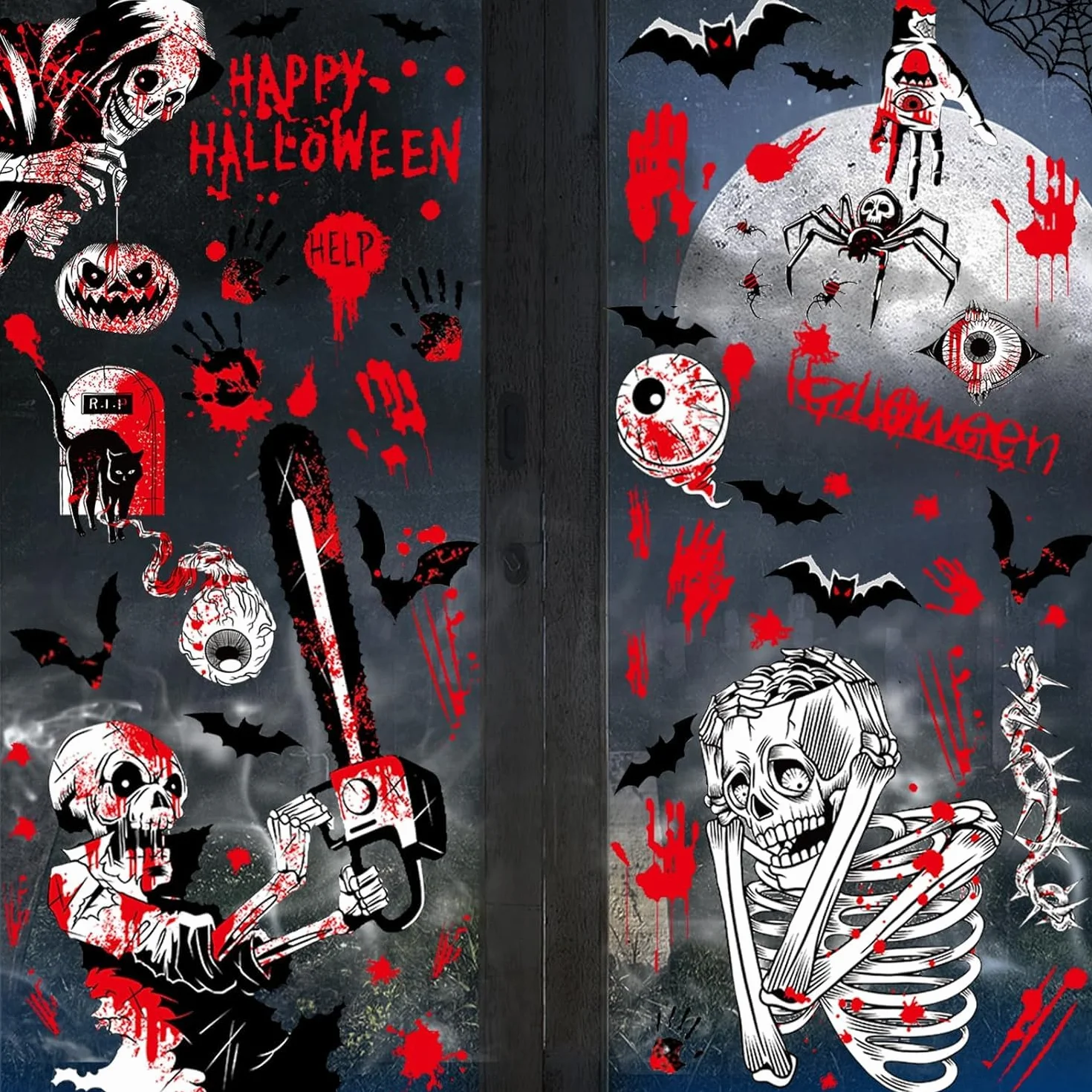 Dekoracje na Halloween – naklejki na okna, naklejki na szkielet czaszki, wielokrotnego użytku naklejki okienne do dekoracji wnętrz i na zewnątrz