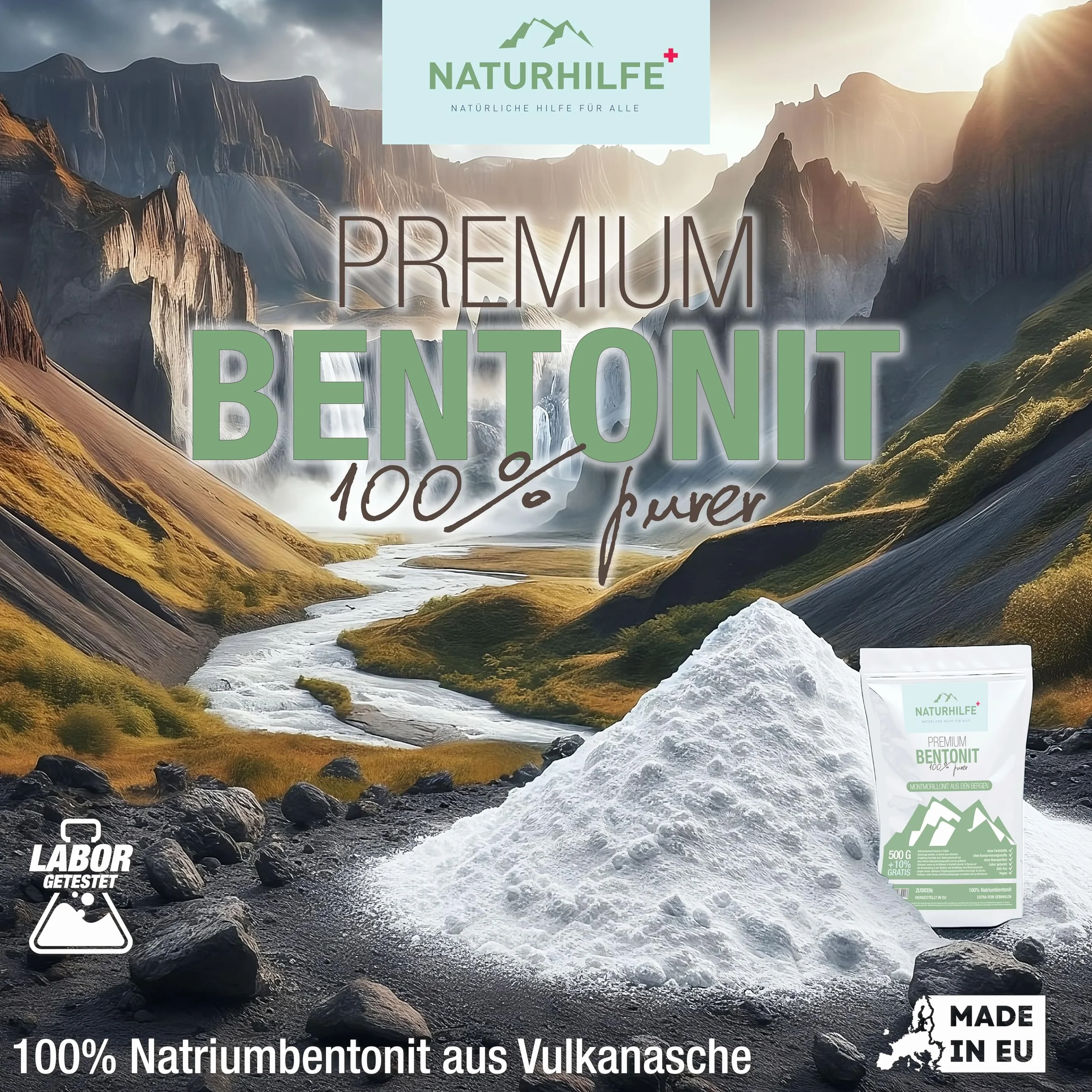 Bentonit w proszku 550 g - Testowana laboratoryjnie glinka mineralna Bentonit sodowy - Minerały wulkaniczne dla zdrowej skóry i detoksu - 100% czystości