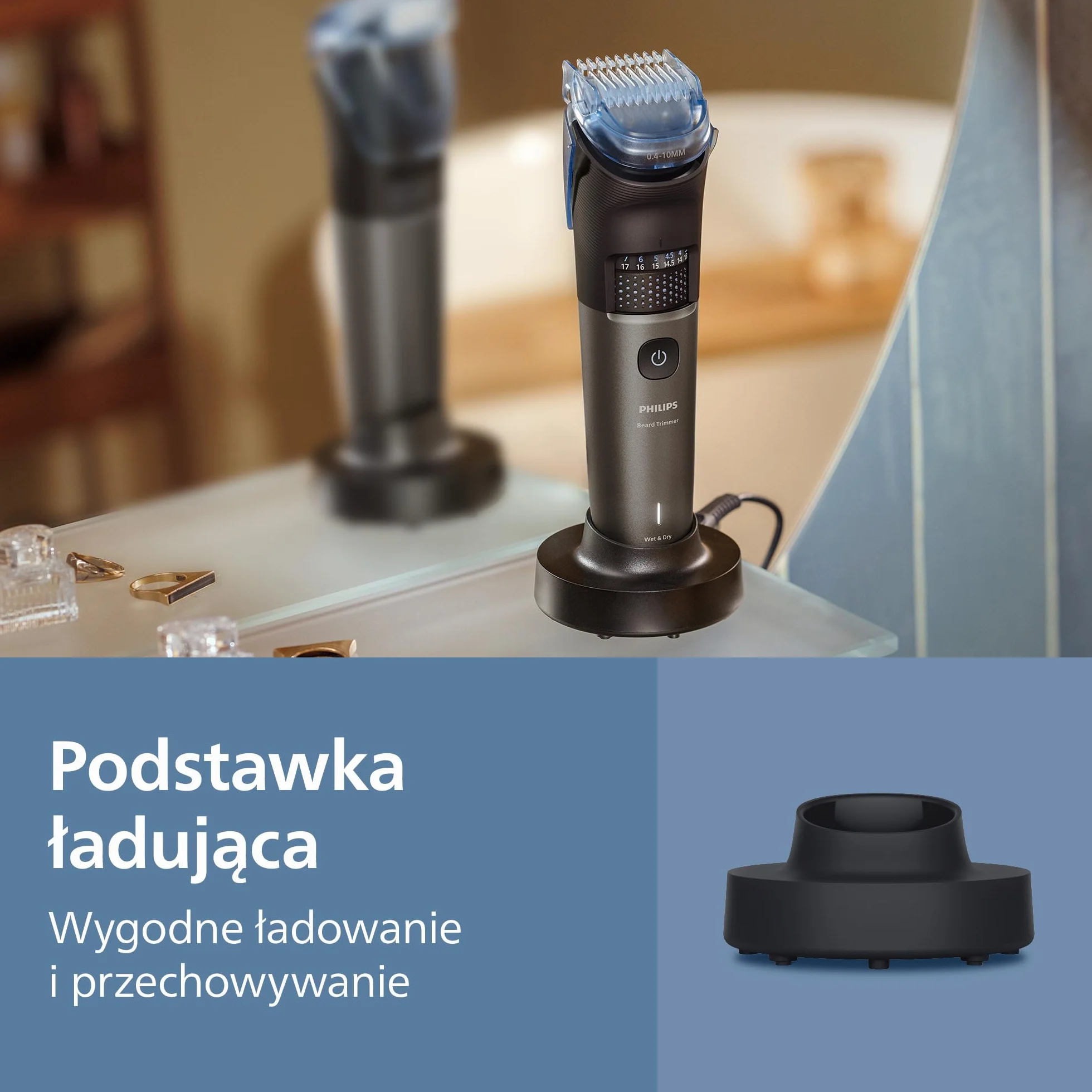 Philips Trymer do brody Seria 7000 BT7660/15, samoostrzące się metalowe ostrza, 40 ustawień długości, BeardSense, wodoodporny
