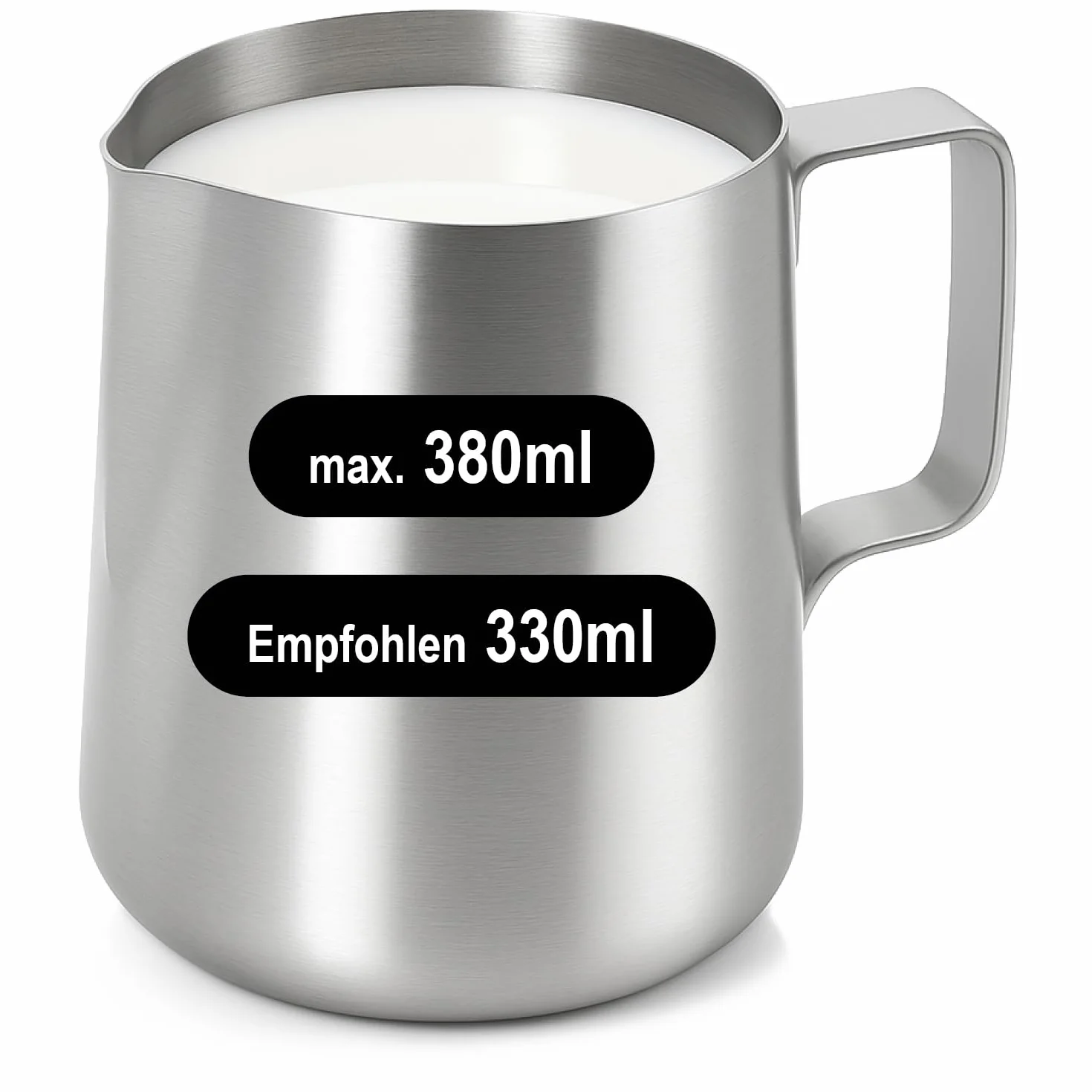 com-four® 2x dzbanek na mleko stal nierdzewna 380 ml – stabilny z uchwytem – dzbanuszek do spieniania mleka, smietanki & sosów – trwaly & zmywarkowy (2x srebro - 380ml)