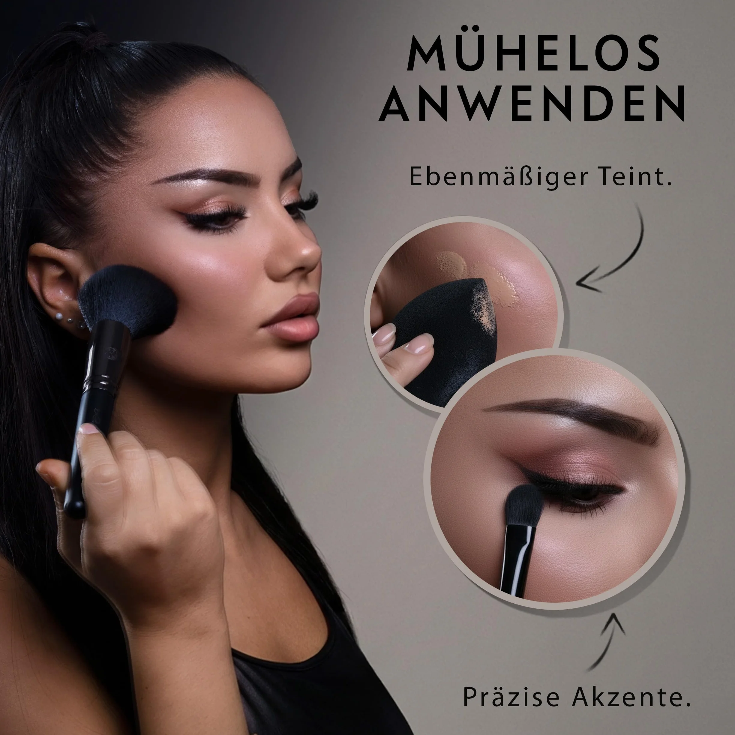Zestaw pędzli do makijażu Luvia, Prime Vegan Pro - Black, 12 pędzli do makijażu, w tym pojemnik na pędzle, gąbka do blendowania i mata do czyszczenia pędzli kosmetycznych, w kolorze czarnym