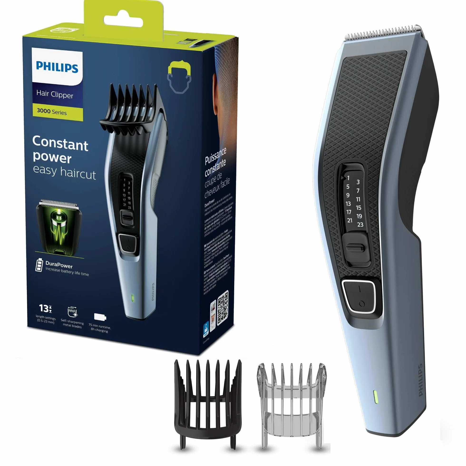 Philips Maszynka do włosów seria 3000 HC3530/15, trymer do włosów i brody, DualCut, 13 ustawień długości, 45 min