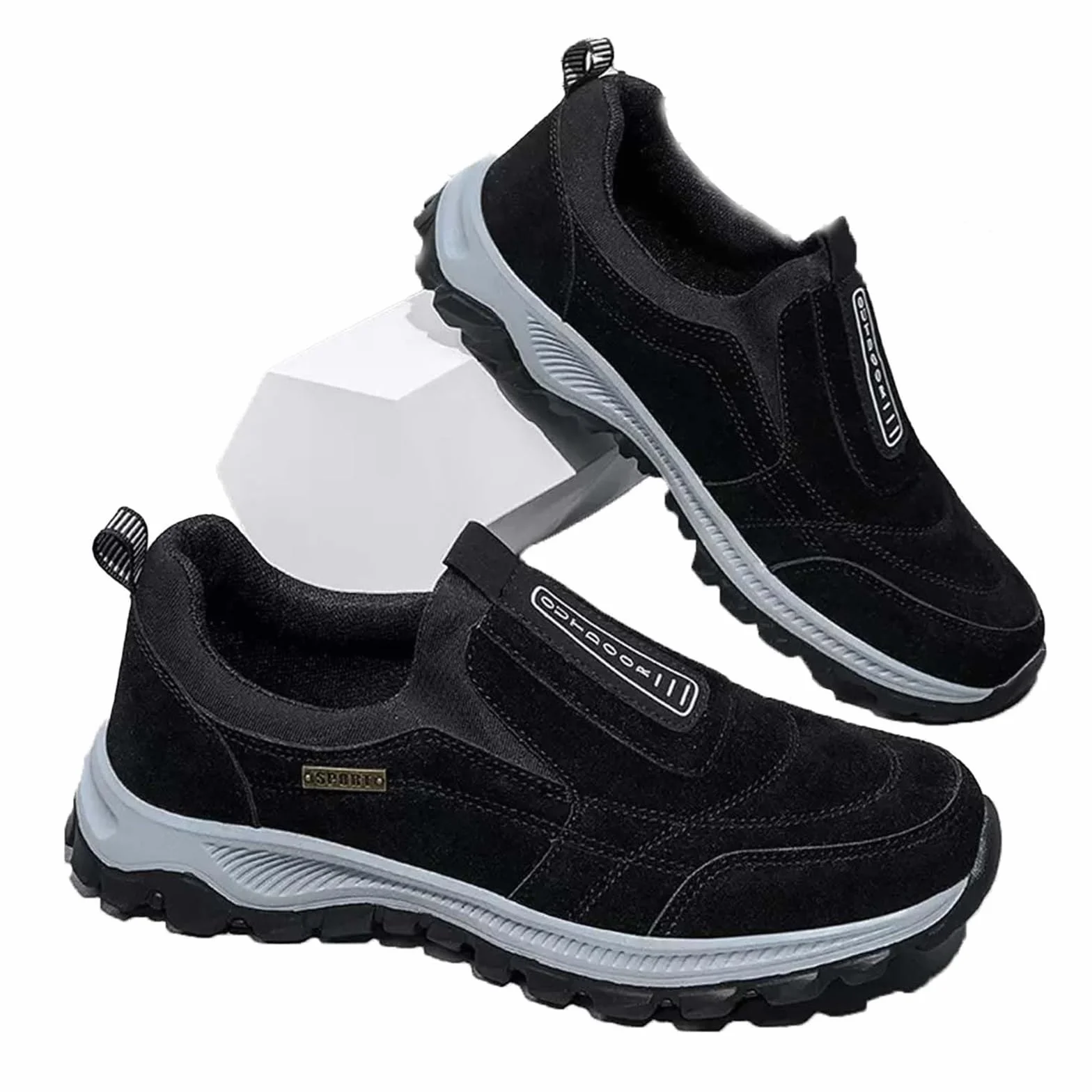 Męskie ortopedyczne buty do chodzenia Daladder, 2024 nowe męskie wygodne wodoodporne ortopedyczne buty turystyczne Outdooe Slip on (Color : Black, Size : 49)