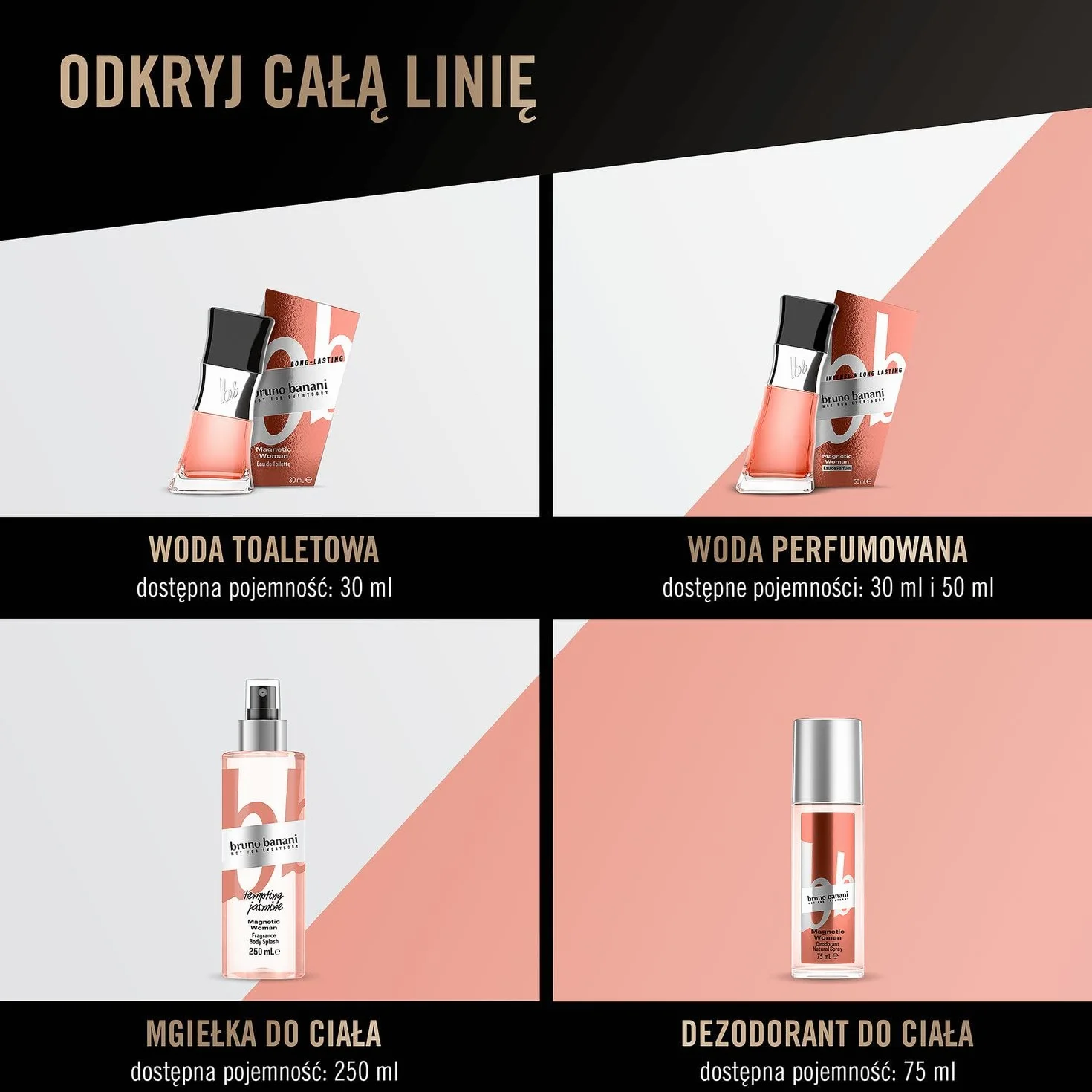 bruno banani Magnetic Woman - Body Splash - Amber Gourmand perfumy damskie - 1 opakowanie (1x 250 ml)
