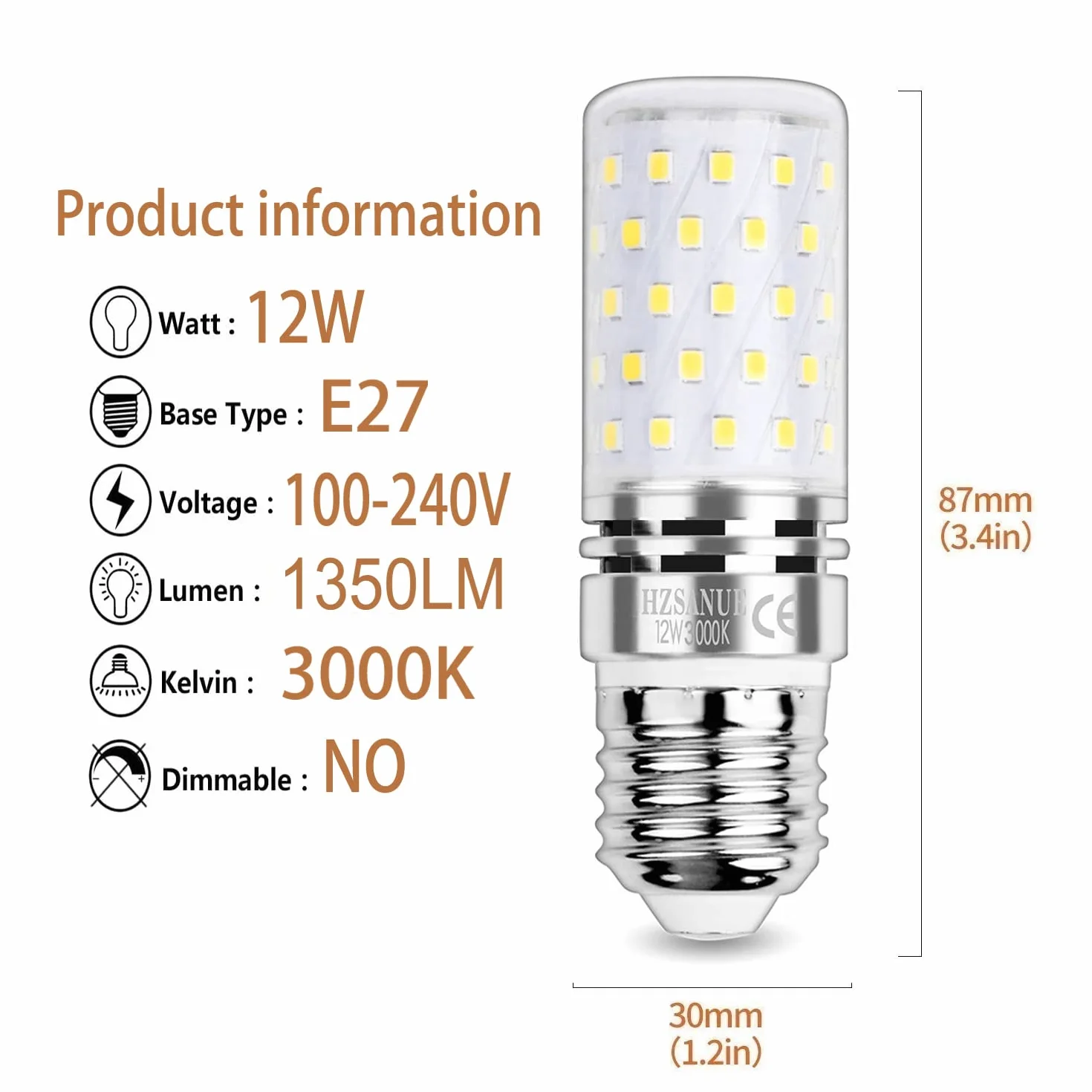 E27 żarówki LED Kukurydziane 12W, 3000K Ciepła Biel, 1350 lm, małe żarówki śrubowe Edisona, 100W Odpowiednik żarówek żarowniczych, Opakowanie 4 szt