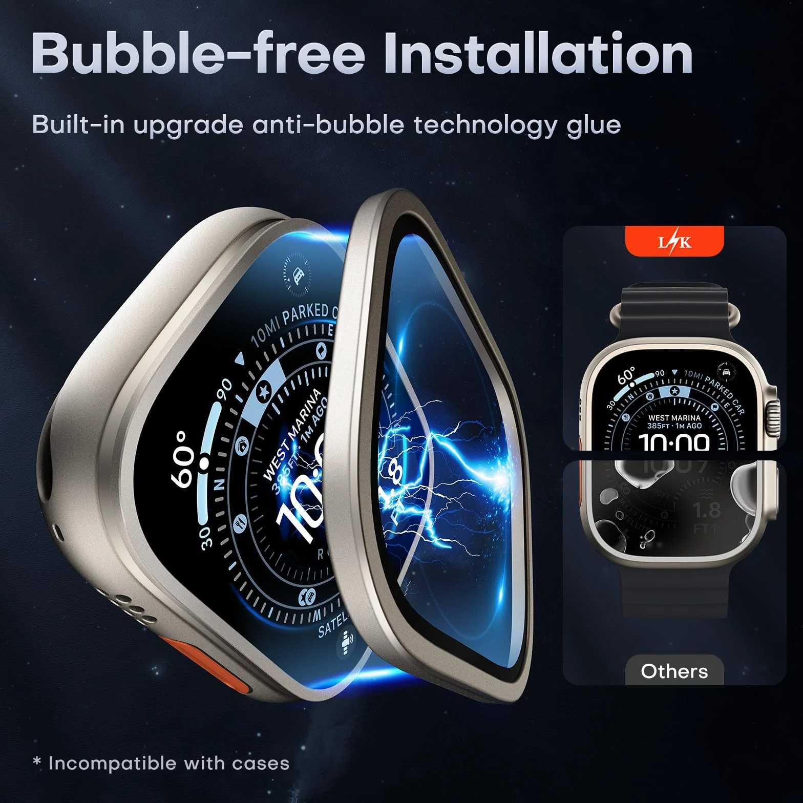 L K L ?K zestaw 2 do Apple Watch Ultra 2 / Ultra ochraniacz ekranu 49 mm - 9H szkło hartowane + ramka ze stopu tytanu [Zachowaj oryginał + bez pęcherzyków powietrza] wodoodporna folia szklana HD do
