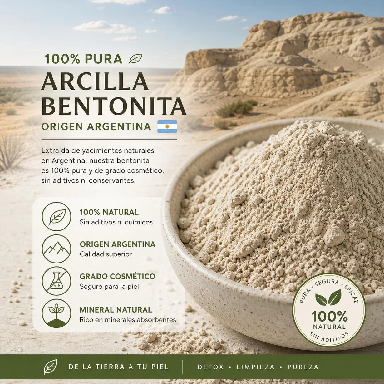 100% naturalny proszek bentonitu sodu (250 gr) do masek na twarz, Detox do skóry, okładów do ciała, kremów, miękkich peelów, peelsów i mycia