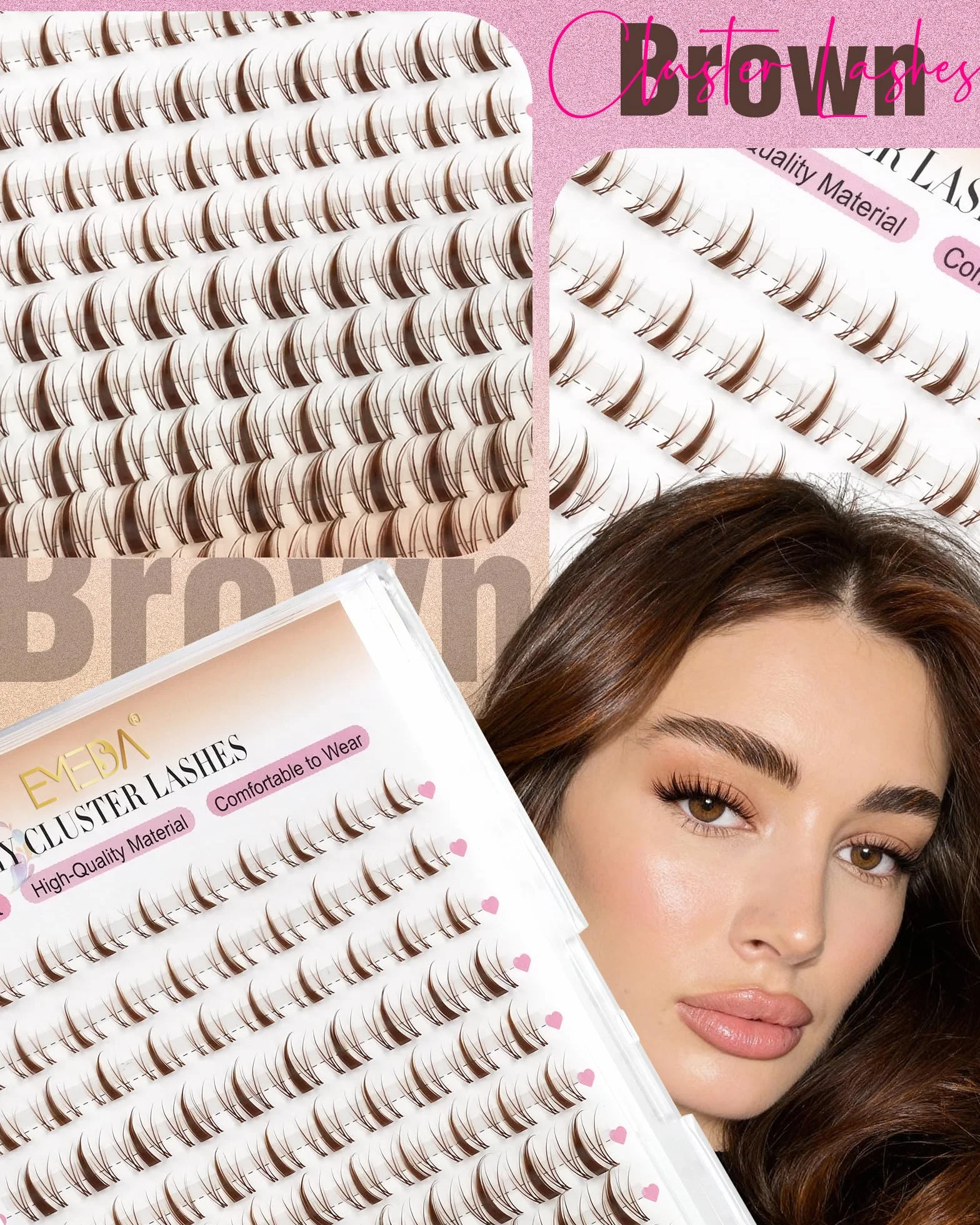 EMEDA Manga Naturalne Brązowe klastry rzęsy Wispy Anime DIY do Przedłużania Rzęs indywidualne rzęsy D-Curl z Przezroczysty i miękki band 8mm 10mm 12mm 14mm Mix Lash Clusters Łatwe do Nałożenia