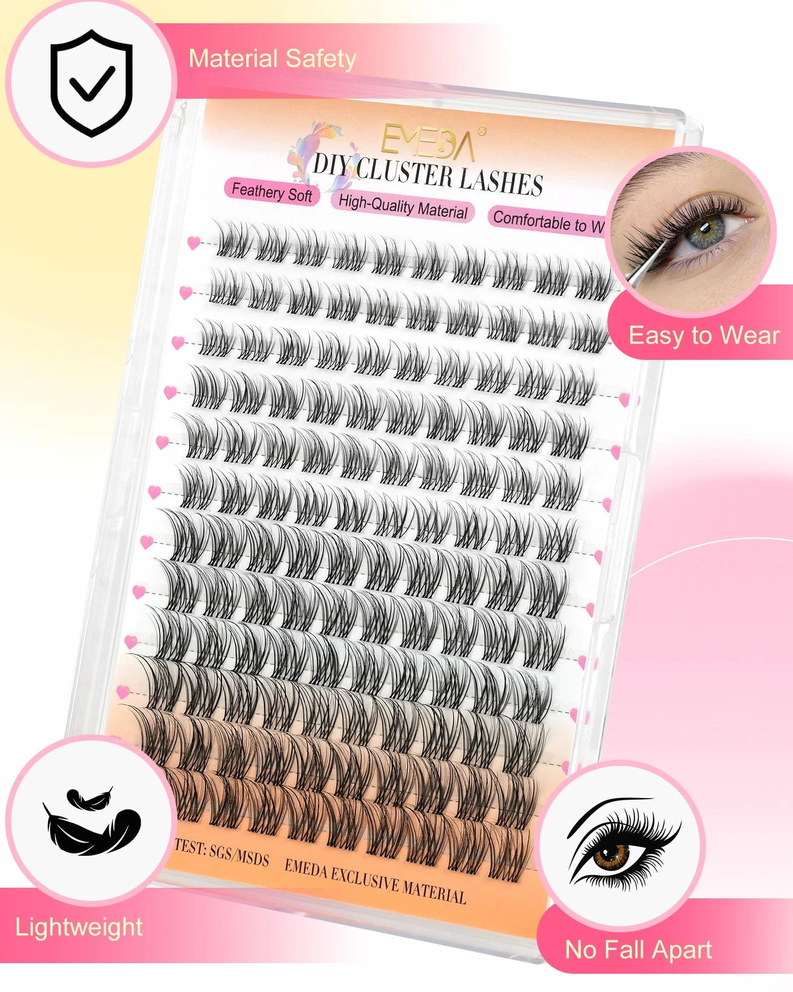 Natural Cluster Lashes DIY Rzęsy Indywidualne Wispy Invisible Band Fluffy C Curl 8-14mm Mix Mieszane Długości VENUS-Mix
