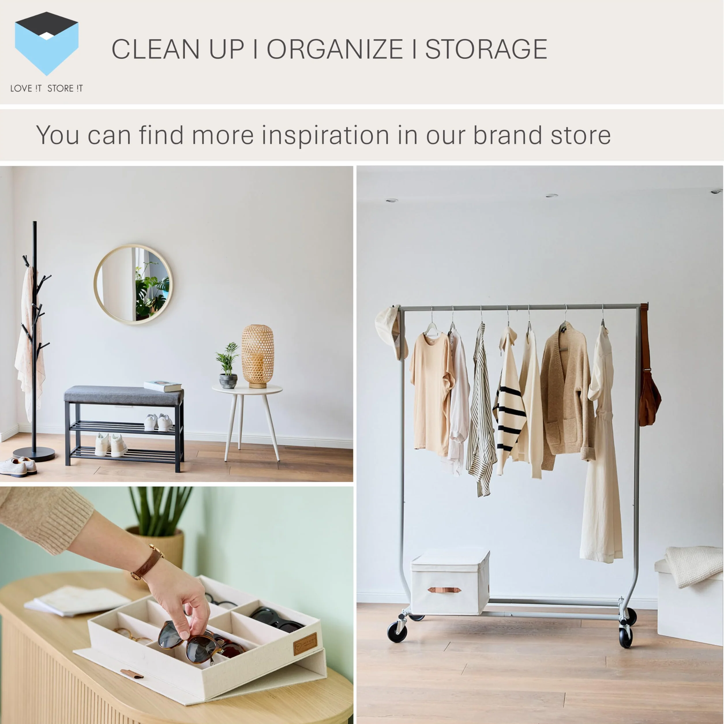 LOVE IT STORE IT organizer na 8 okularów premium – wykonany z lnu – do przechowywania kilku okularów – wzmocniony drewnem – kolor beżowy – 32 x 25 x 5,5 cm