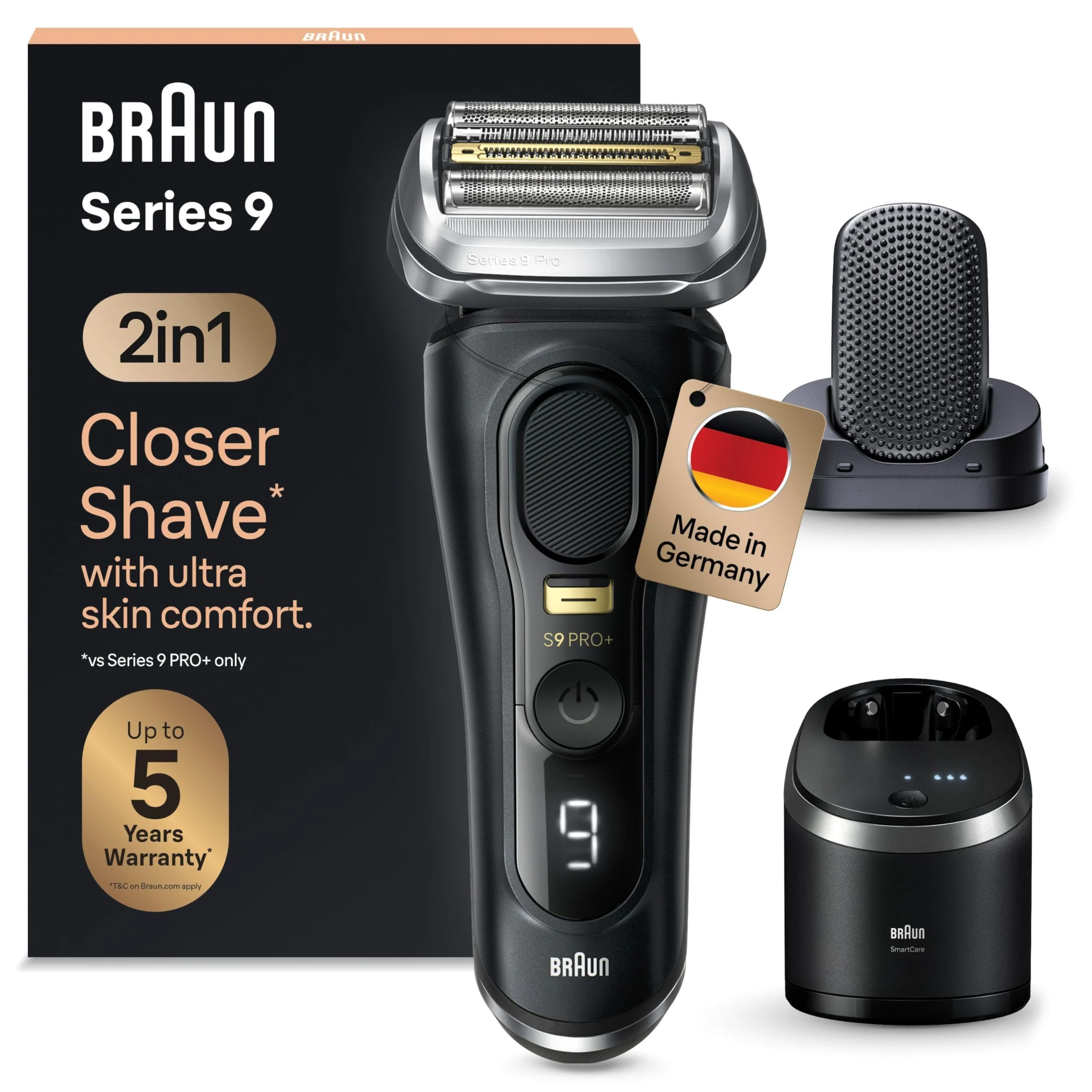 Braun Series 9 Pro elektryczna golarka męska 9590 cc, stacja czyszcząca, 60 min, czarna