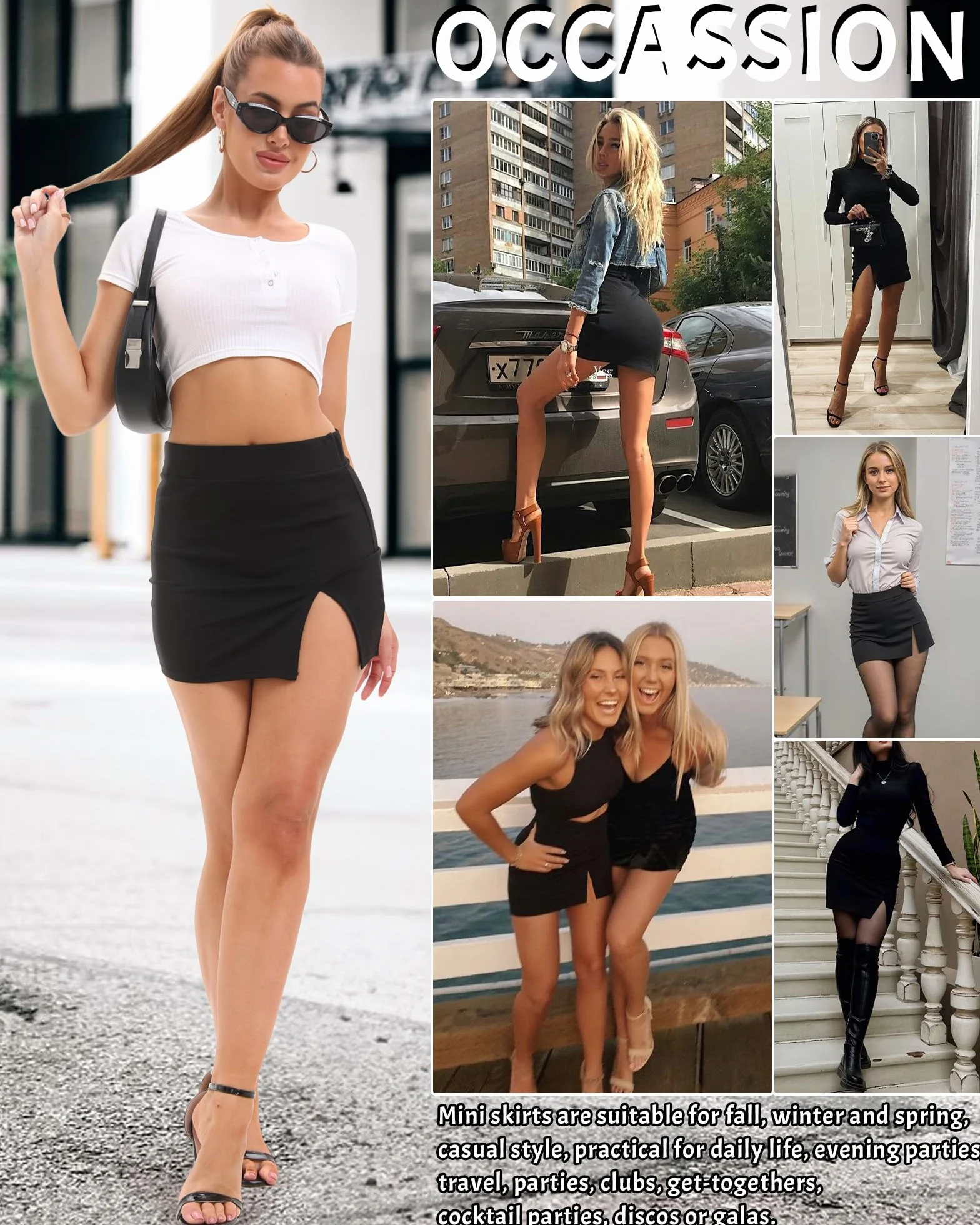 Damska mini spódnica ołówkowa z wysokim stanem rozcięcie seksowna elastyczna czarna dopasowana mini spódnica bodycon