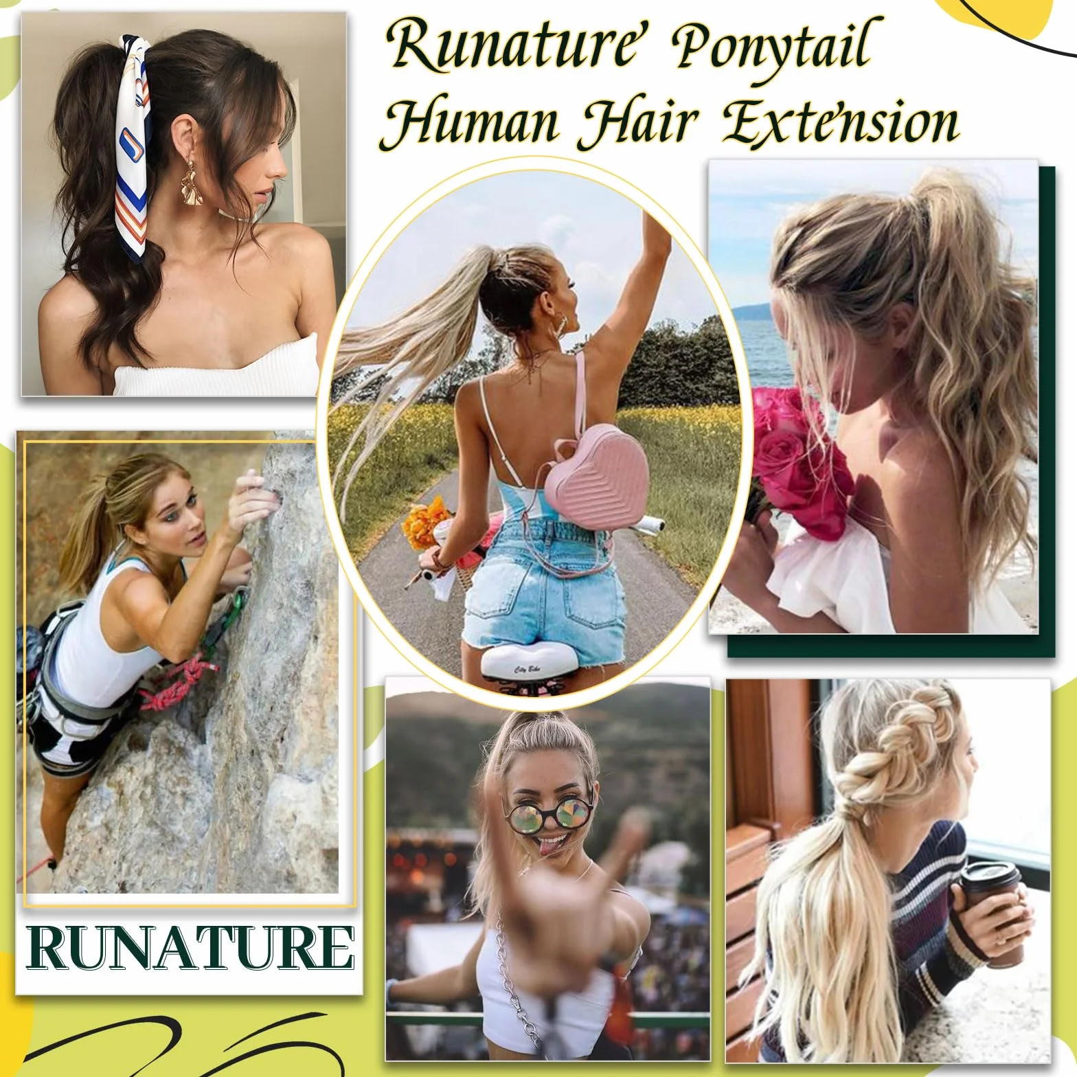 RUNATURE Naturalny Czarny Kucyk #1B Włosy Ludzkie 12 cali 30 cm Wrap Around Ponytail 70g