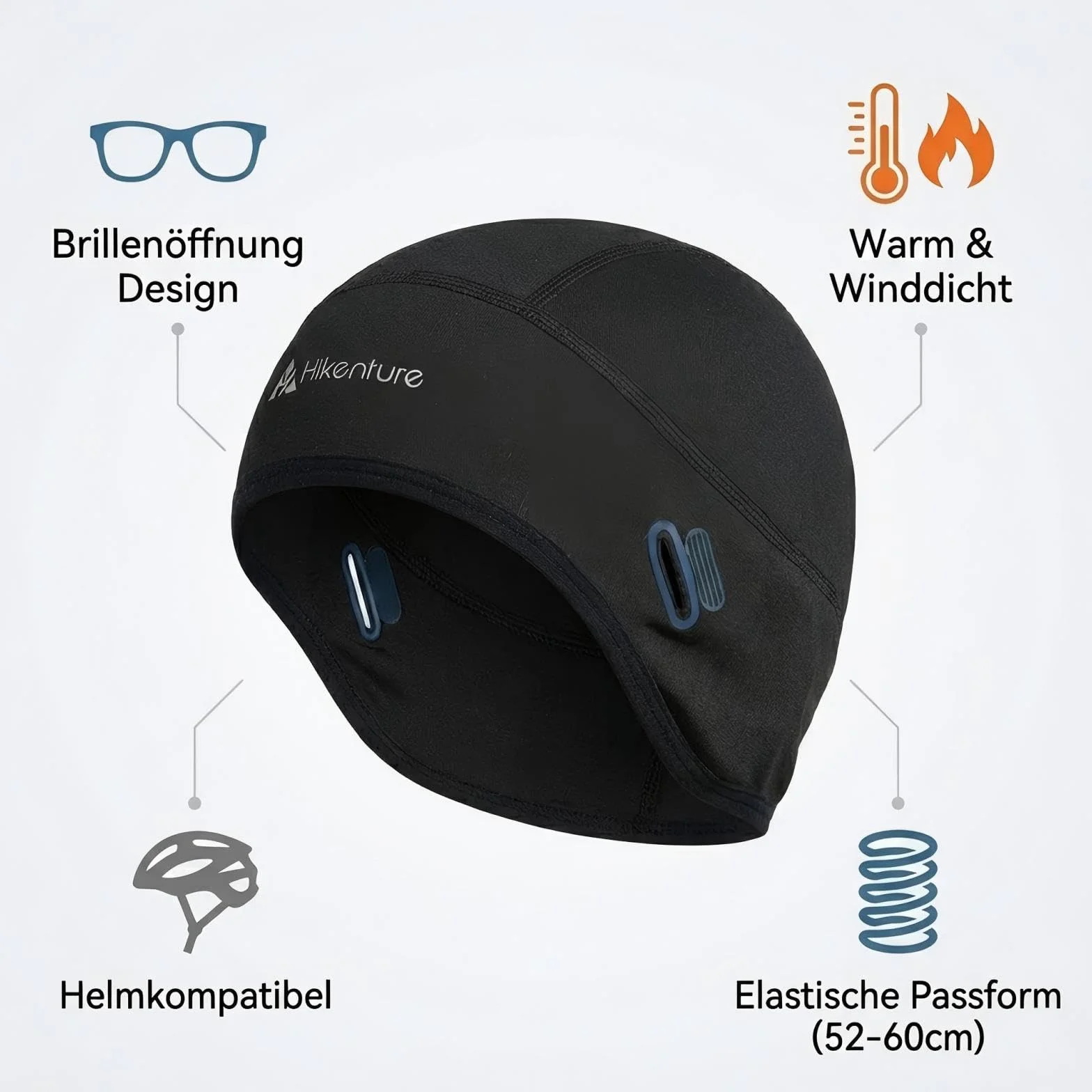 HIKENTURE Czapka rowerowa na zimę, ciepła i wiatroszczelna, wygodna czapka pod kask rowerowy, kask narciarski, na rower wyścigowy, górski, lekka czapka na kask z otworem na okulary lub bez