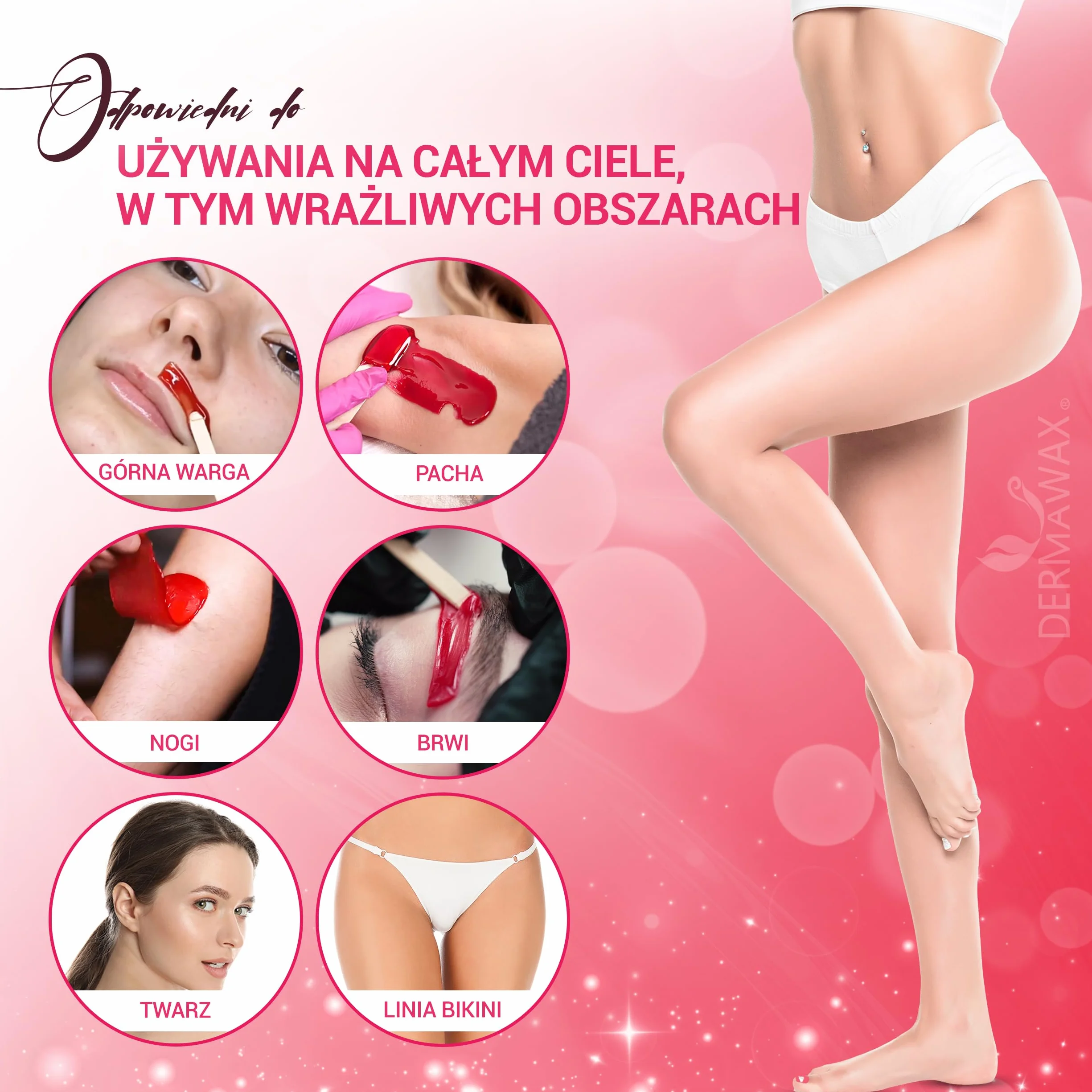 Dermawax Koraliki z wosku różanego, bez pasków do twarzy, bikini, nóg i pachy, koraliki z twardego wosku do skóry wrażliwej i grubych włosów, profesjonalny brazylijski zestaw do woskowania dla