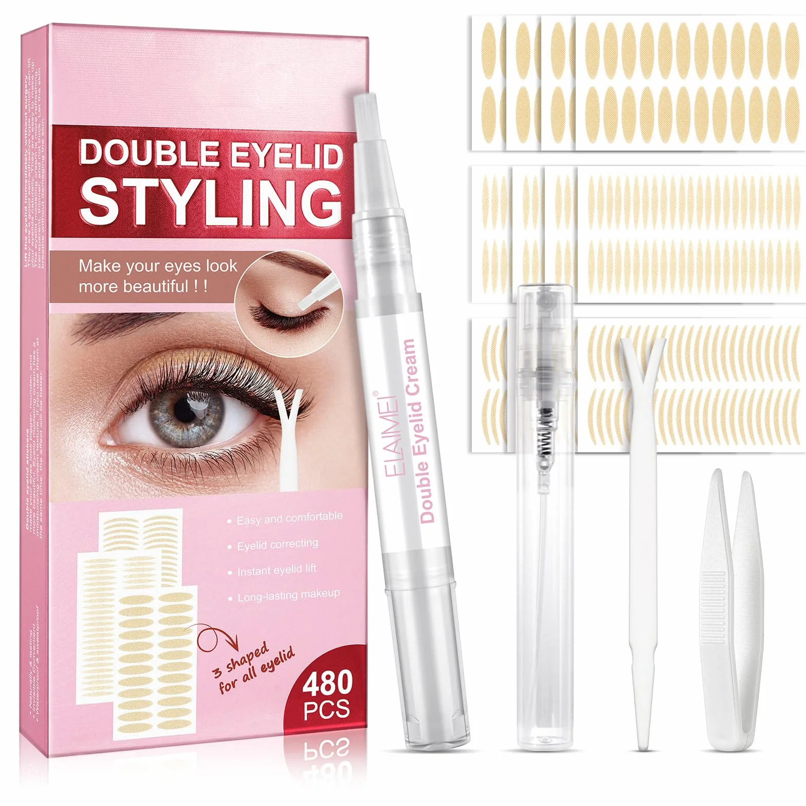 Niewidoczne wstążki powiek,Podwójne naklejki powieki, powieki instant lifting Double Eyelid Tape,Eyelid Styling Cream,480 sztuk