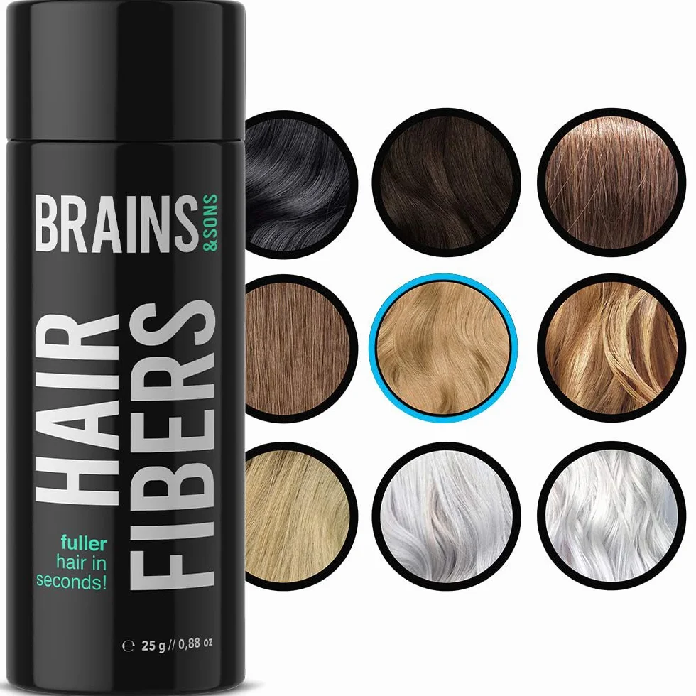 Brains & Son Produkt w proszku do zagęszczania włosów z natychmiastowym efektem, do zastosowania w przypadku zakoli, wypadania włosów i przerzedzonych włosów, puder do włosów, 25 g (średni blond)
